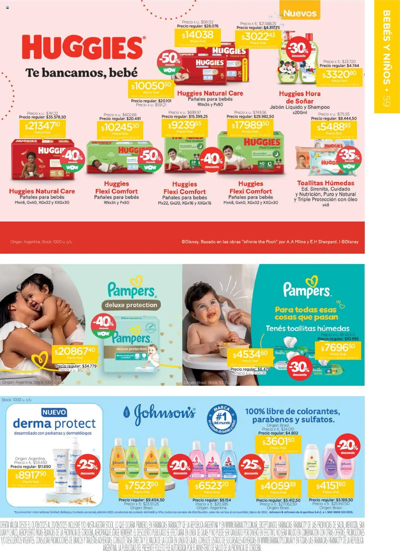 Farmacity catálogo │ válido desde el 01.08.2025 | Página: 59 | Productos: Jabón líquido, Toallitas húmedas, Té, Pañales