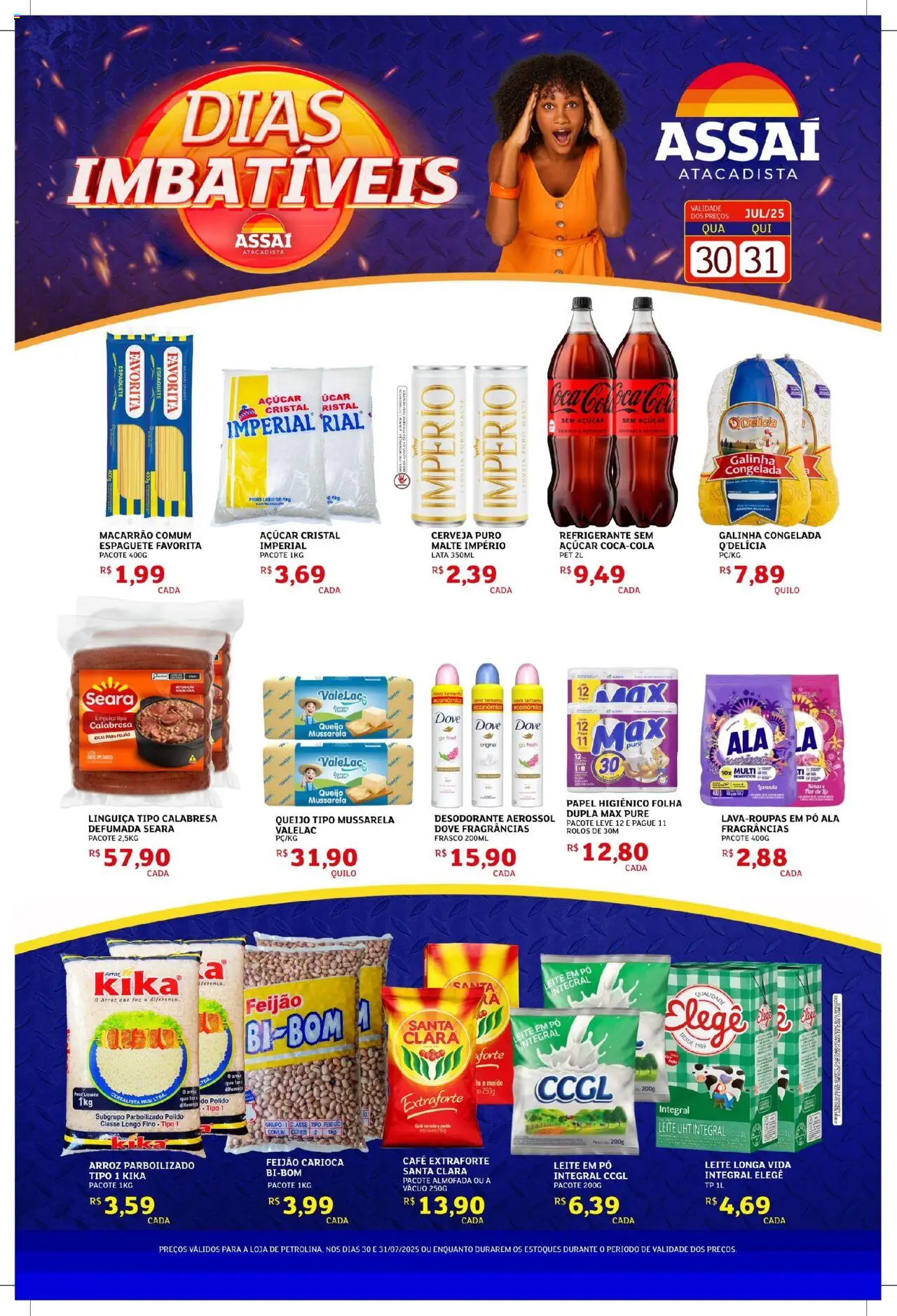 Assaí Atacadista Folheto - válido de 30.07.2025 | Página: 1 | Produtos: Queijo, Macarrão, Mussarela, Leite em pó