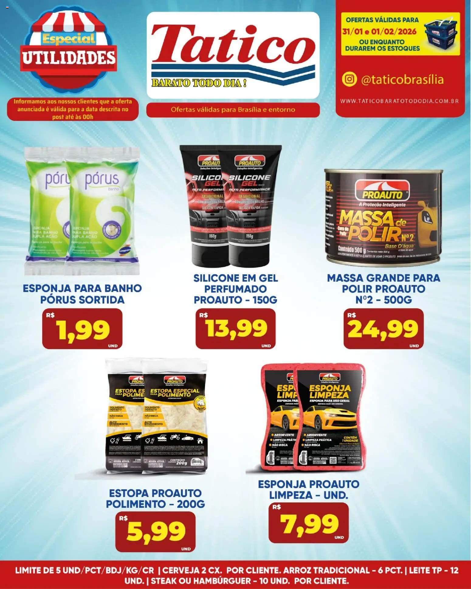 Tatico Folheto - válido de 31.01.2026 | Página: 19 | Produtos: Leite, Cerveja, Arroz, Hambúrguer