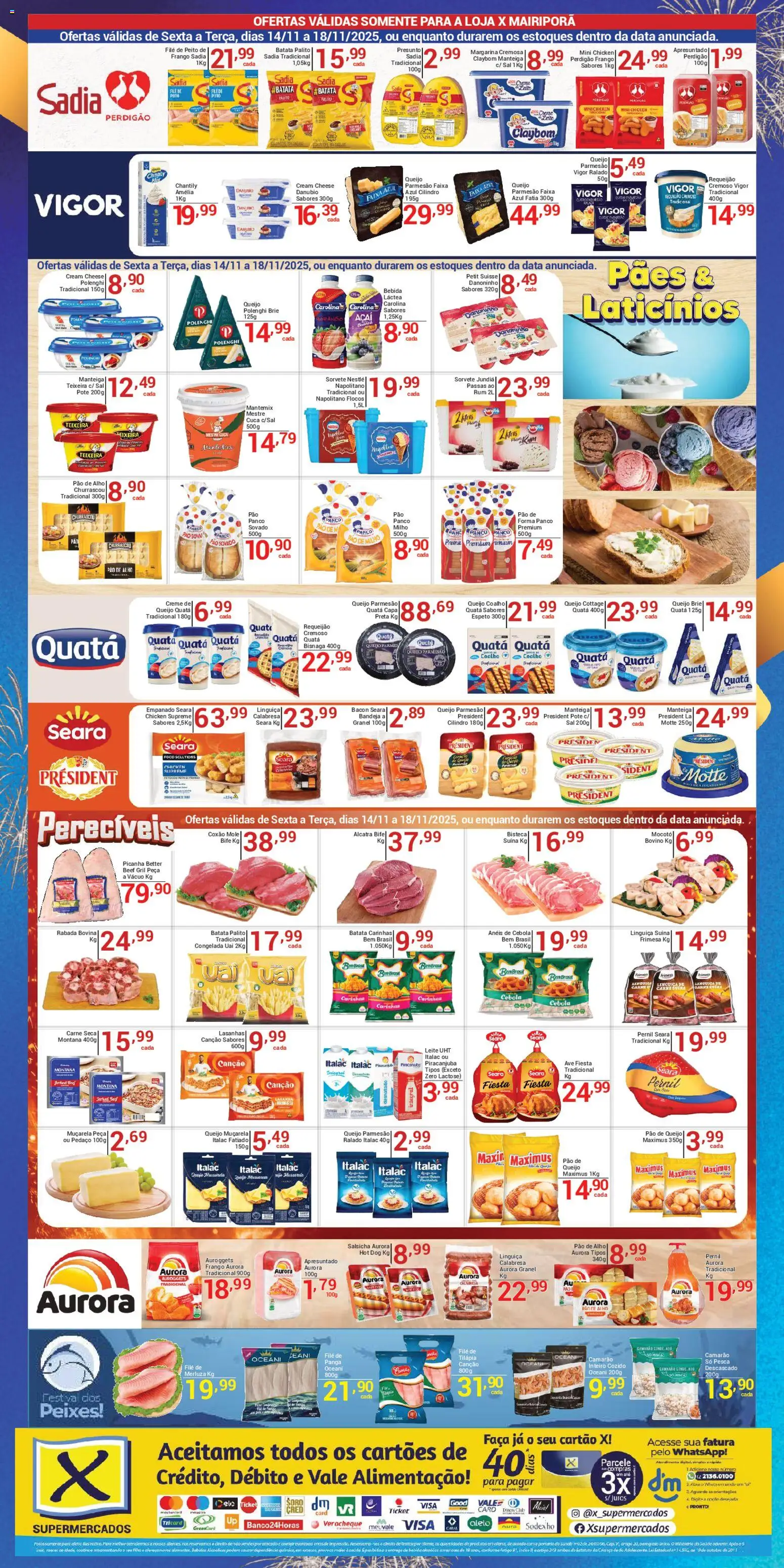 X Supermercados Folheto - válido de 14.11.2025 | Página: 4 | Produtos: Muçarela, Cream cheese, Brie, Pão de queijo