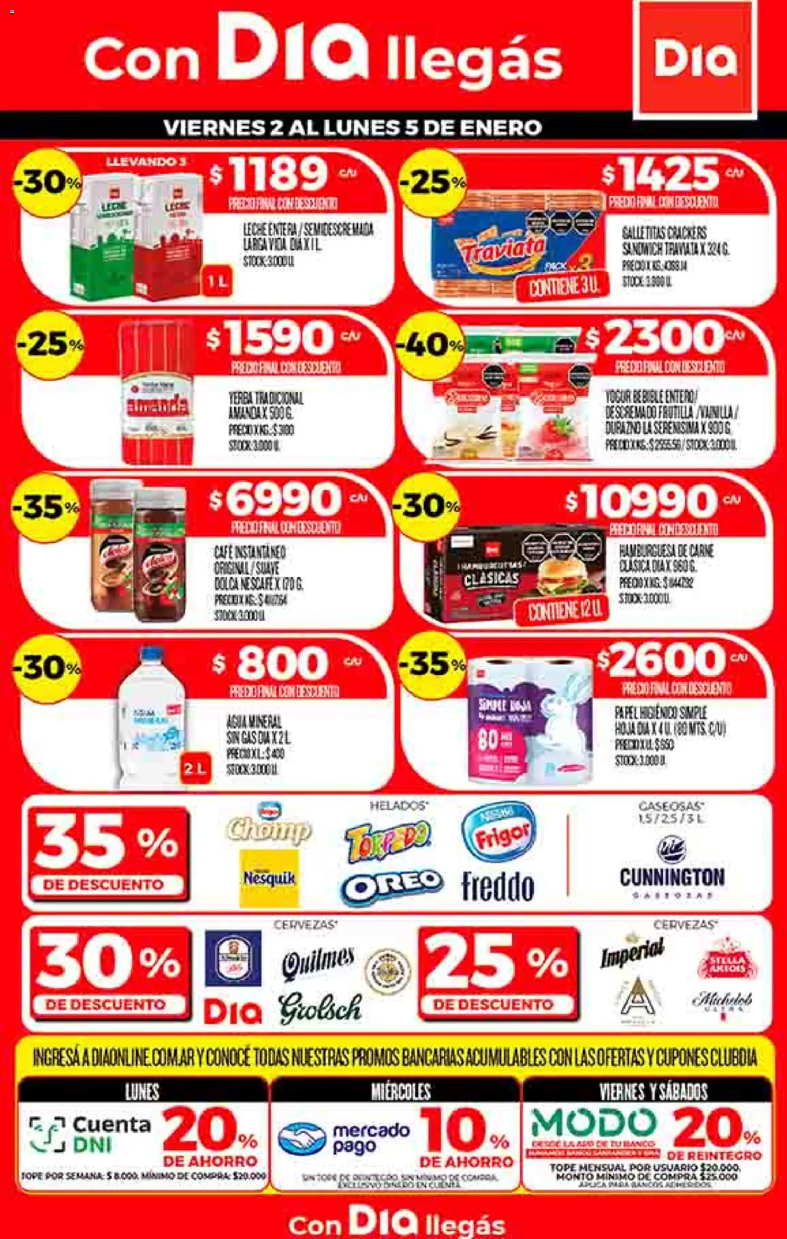 Supermercado DIA Ofertas │ válido desde el 02.01.2026 | Página: 1 | Productos: Papel higiénico, Banco, Galletitas, Durazno