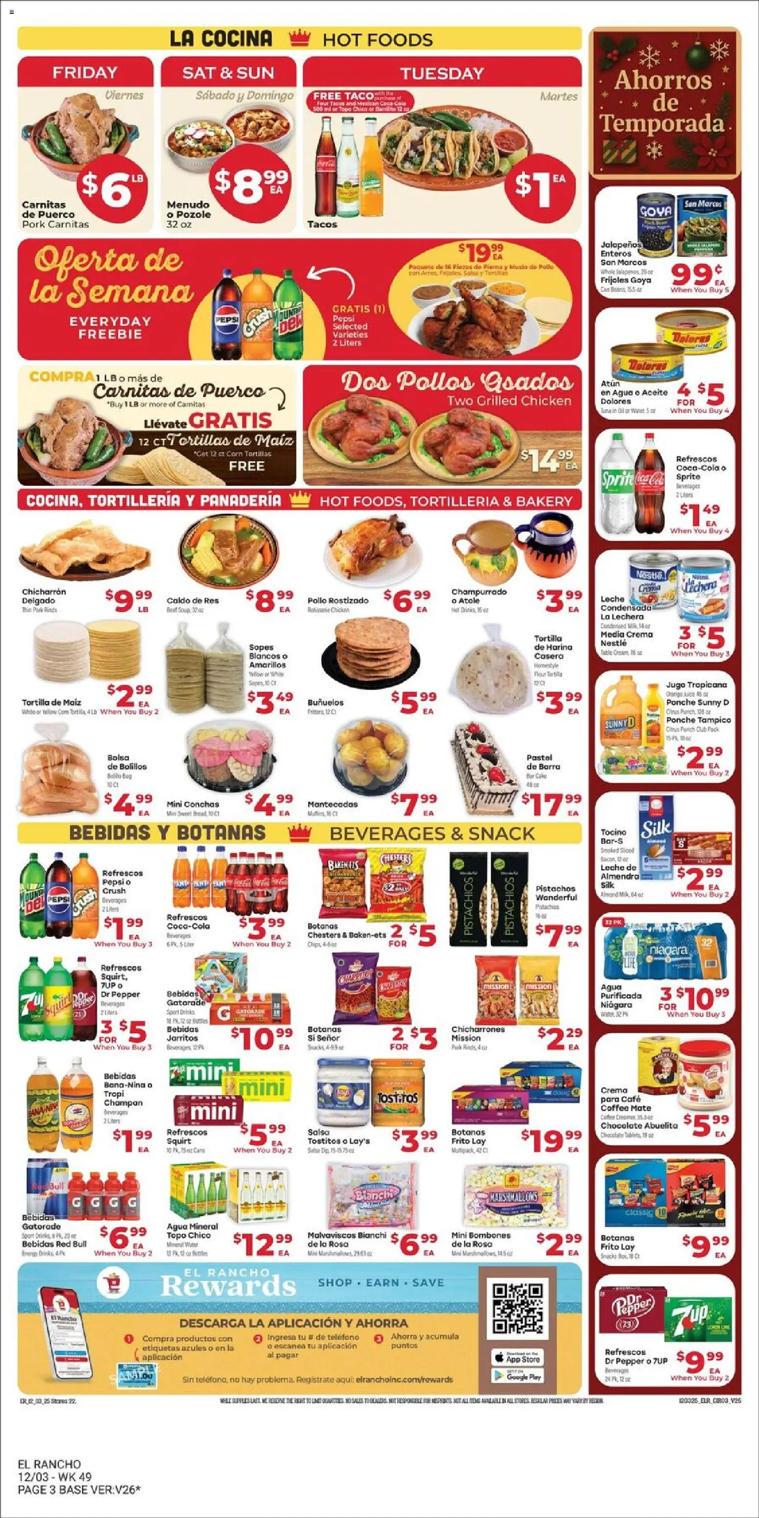 El Rancho Weekly Ad - valid from 03.12.2025 | Page: 3 | Products: Bakery, Pork, Water, Bag