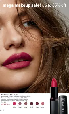 Preview of fmg Glimmer Matte Lipstick, Vivid colour. Velvety feel. Featherlight non-drying formula with pomegranate extract. Buildable medium to full coverage. Formulated without parabens, talc, sulfates and phthalates. 3 g from shop Avon valid from 01.01.2026 | Page: 16