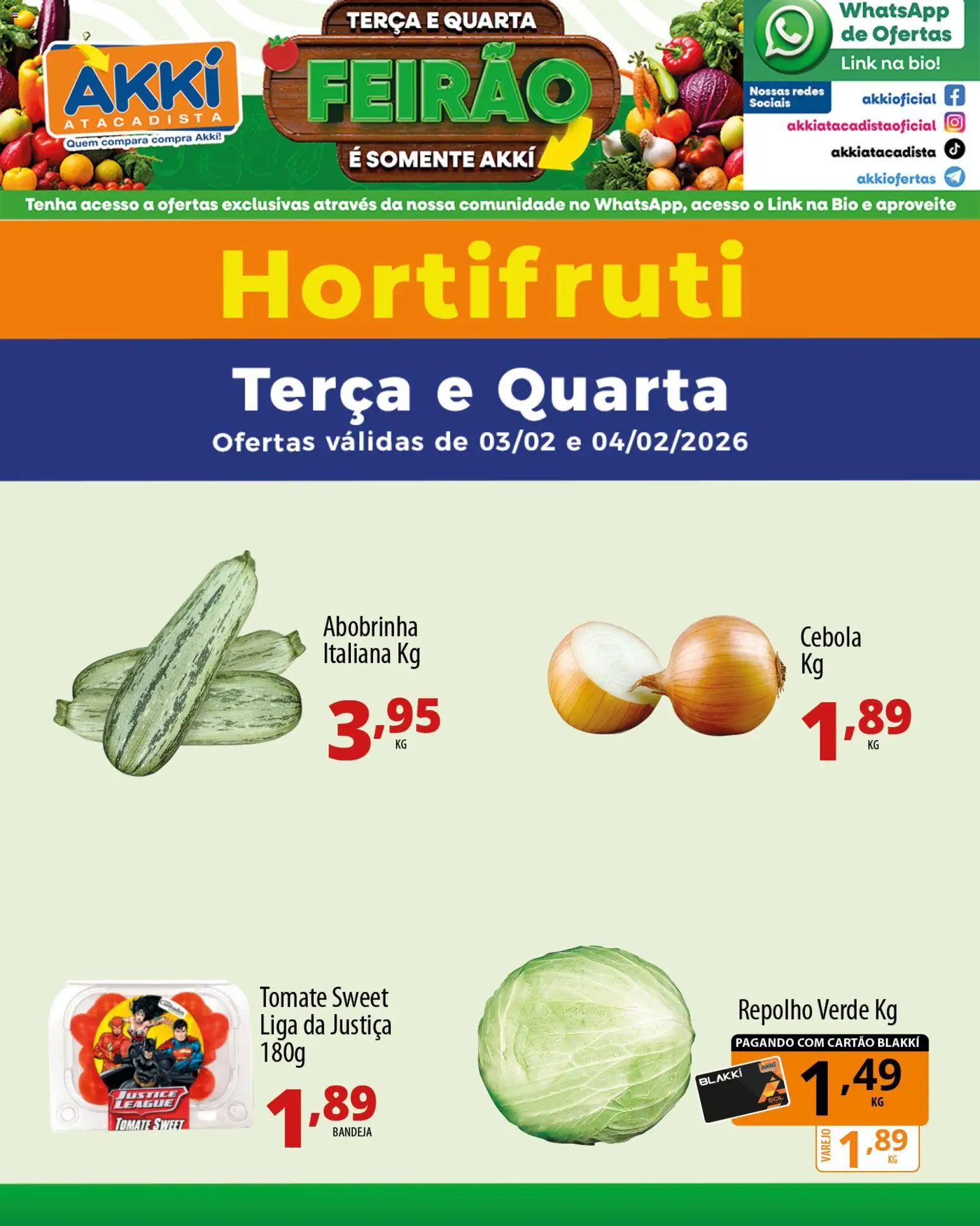 Akki Atacadista Folheto - válido de 03.02.2026 | Página: 5 | Produtos: Abobrinha, Cebola, Repolho