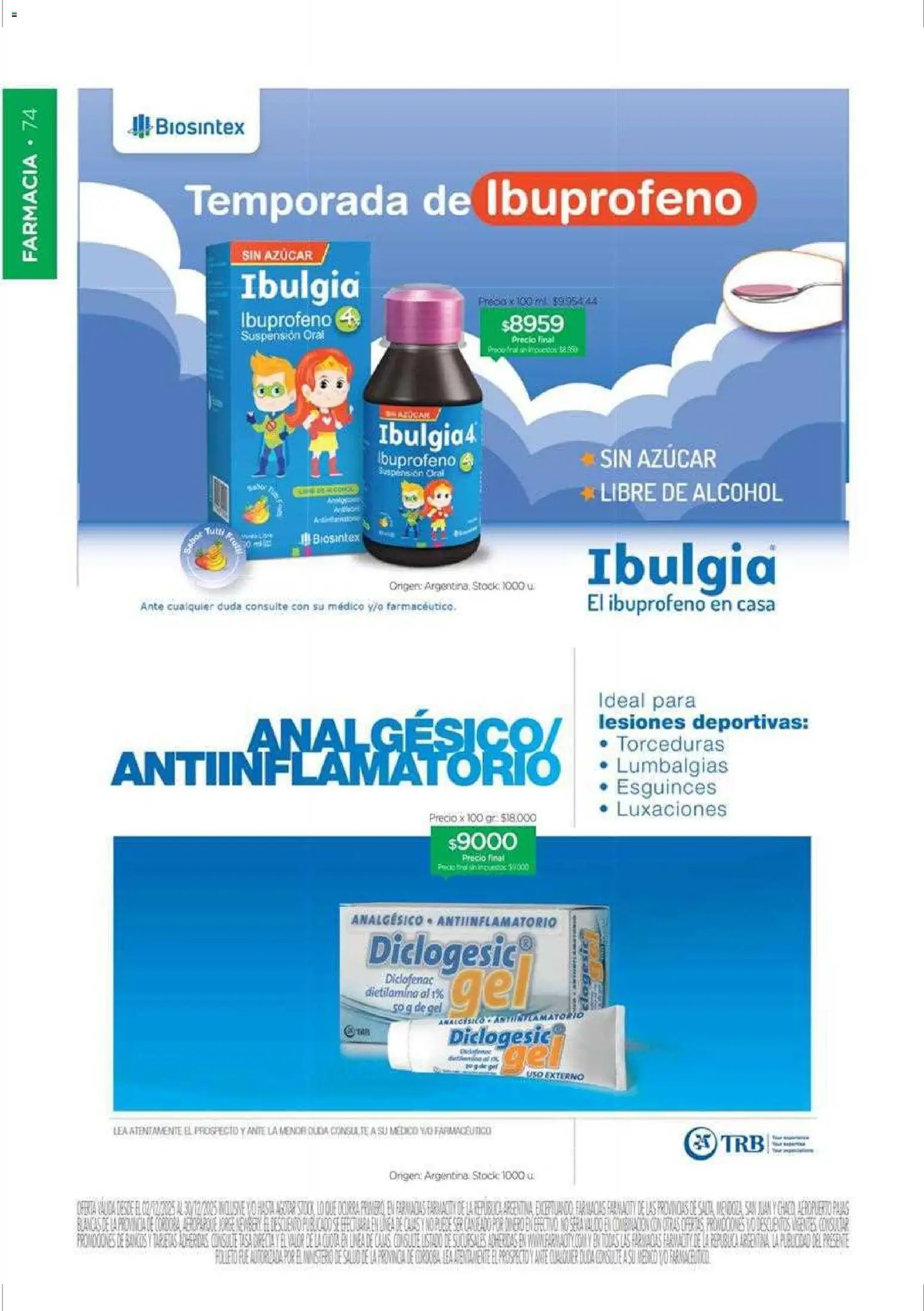 Farmacity catálogo │ válido desde el 02.12.2025 | Página: 74 | Productos: Azucar, Analgésico, Antiinflamatorio
