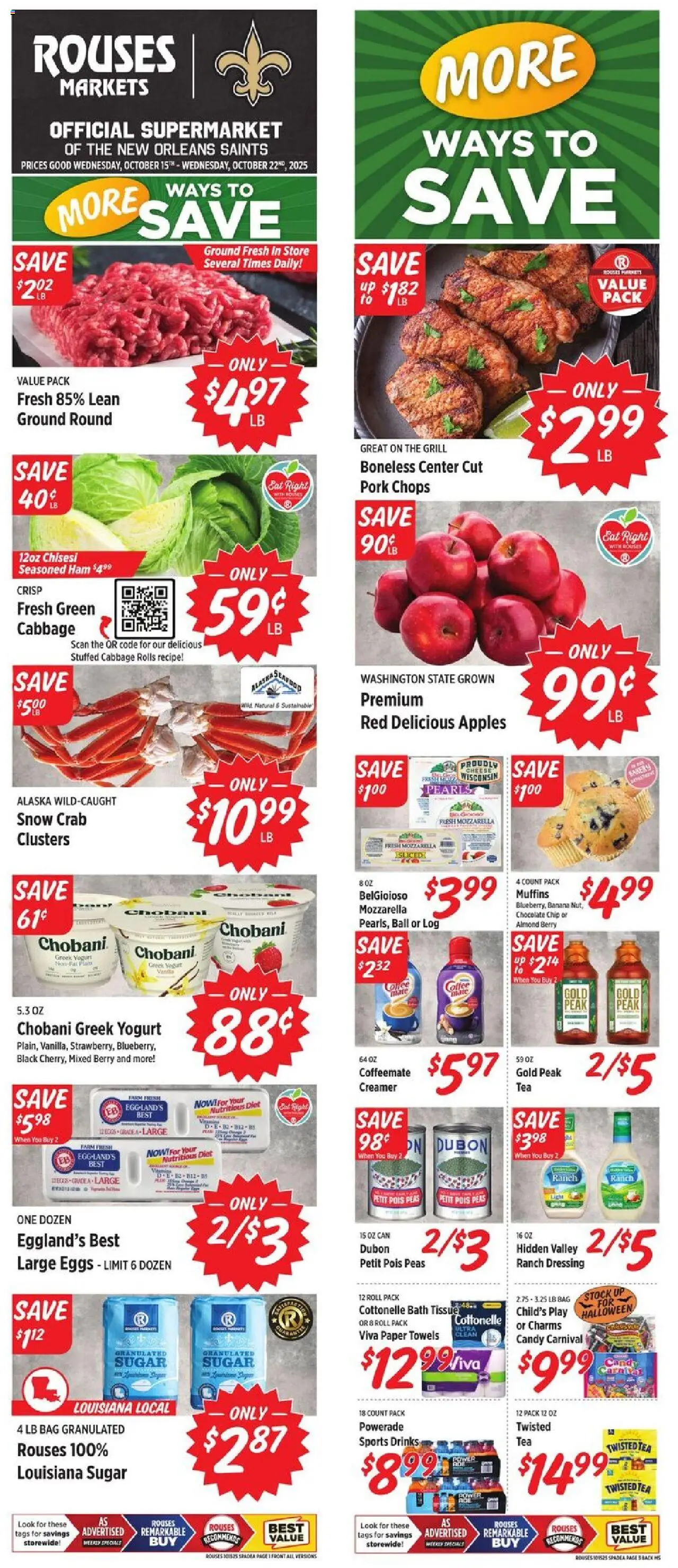 Rouses Weekly Ad - MS - valid from 15.10.2025 | Page: 1 | Products: Cheese, Coffee, Pork, Sugar
