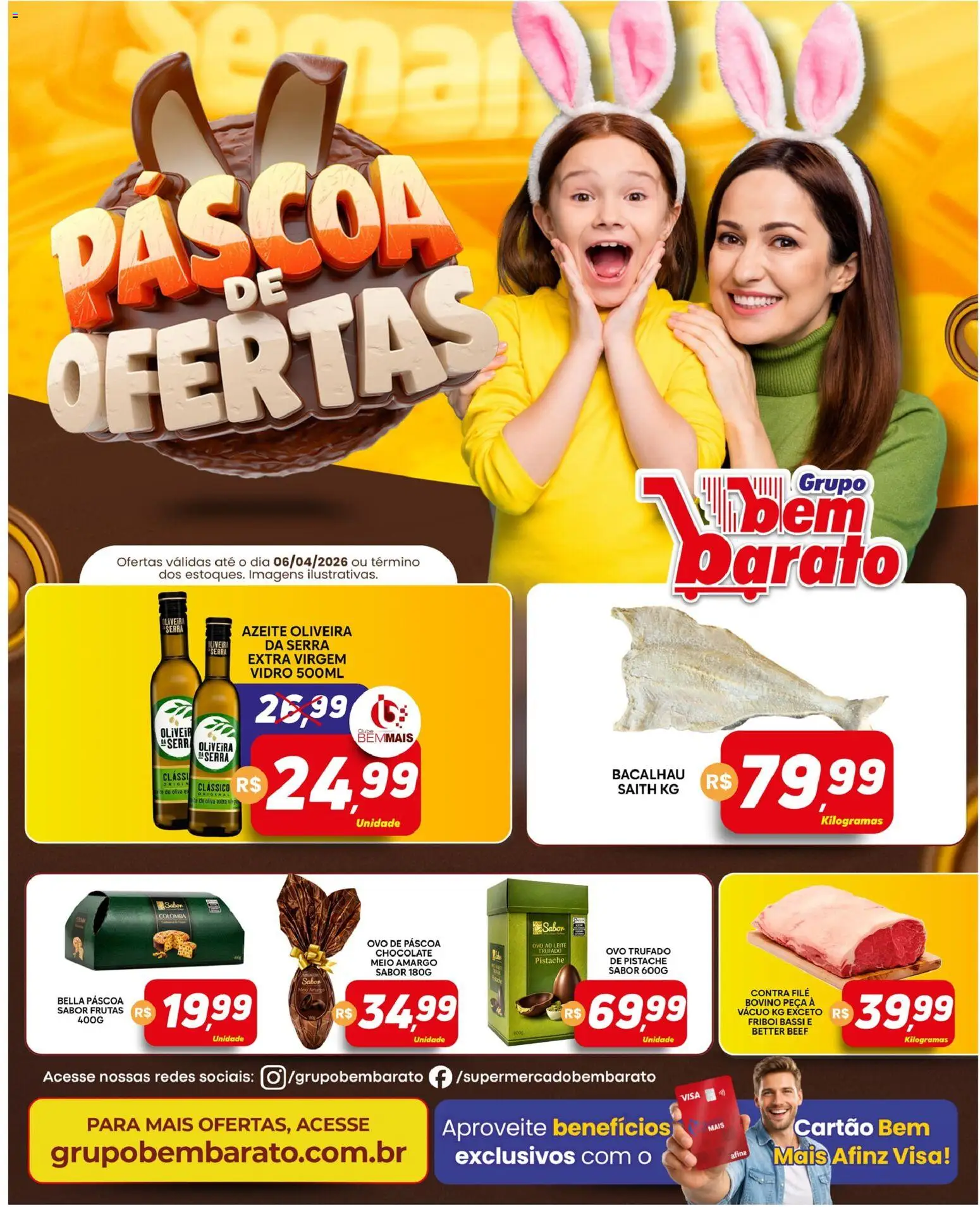 Supermercado Bem Barato Folheto - válido de 31.03.2026 | Página: 1 | Produtos: Pistache, Contra filé, Leite, Chocolate
