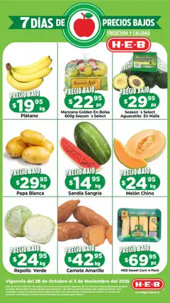 Vista previa de H-E-B folleto Precios Bajos, nuevo folleto de la tienda, válido en México a partir del 28.10.2025