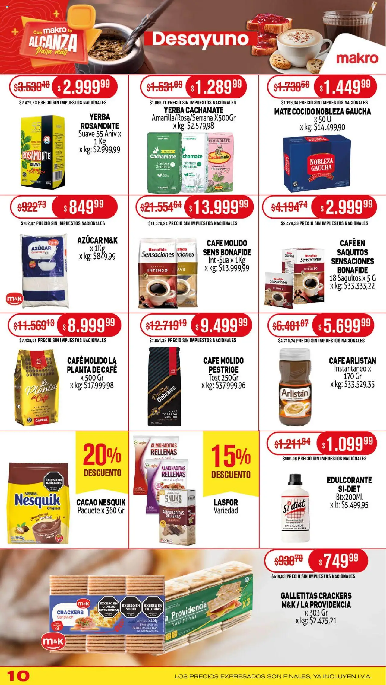 Makro ofertas │ válido desde el 14.08.2025 | Página: 10 | Productos: Azucar, Yerba, Leche, Café