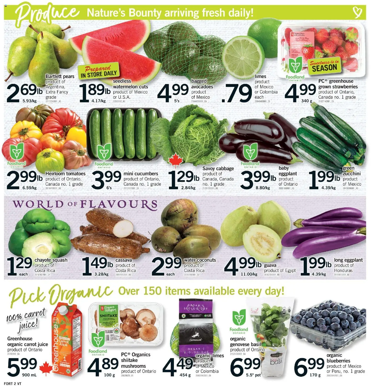 Fortinos flyer valid from 16.04.2026 | Page: 3 | Products: Strawberries, Carrot, Cucumbers, Juice