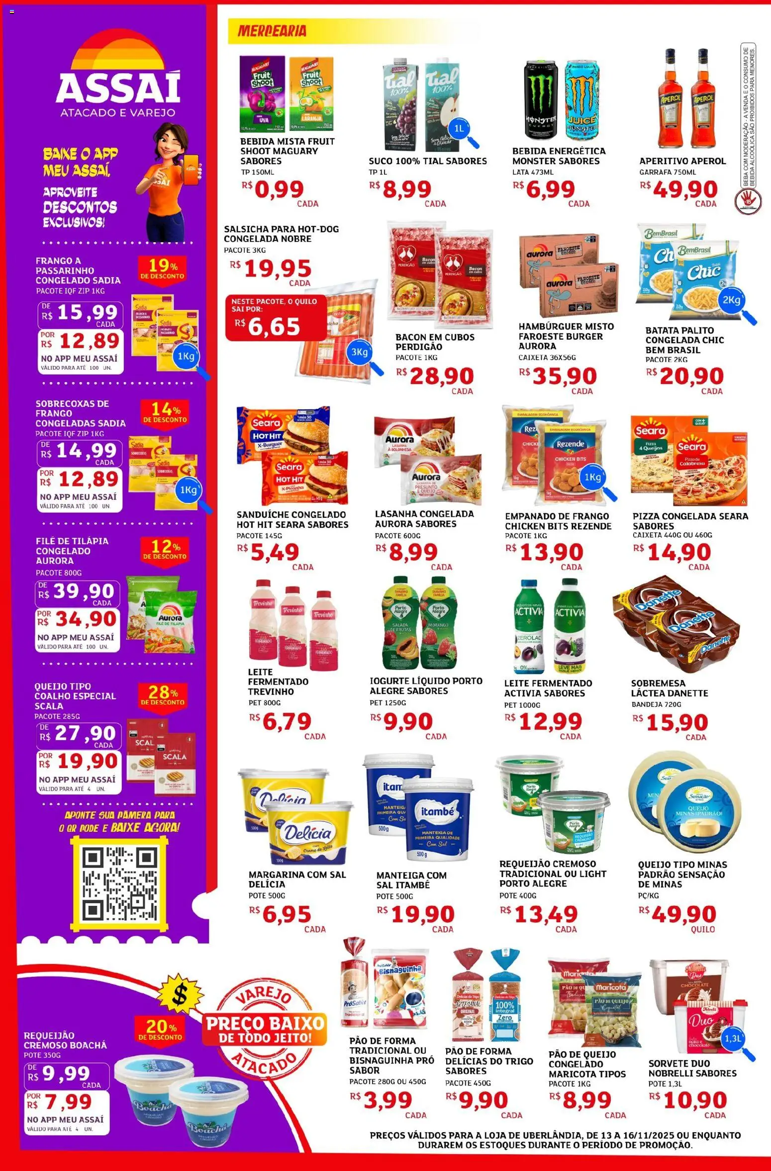 Assaí Atacadista Folheto - válido de 13.11.2025 | Página: 2 | Produtos: Leite, Sanduíche, Frango, Pão de queijo