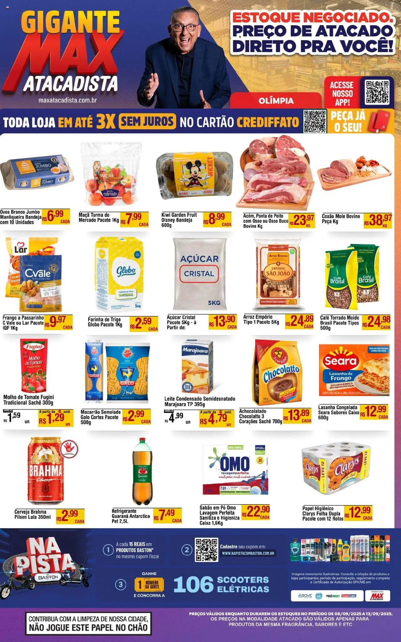 Max Atacadista Folheto - válido de 08.09.2025 | Página: 1 | Produtos: Farinha de trigo, Cerveja, Macarrão, Sabão em pó omo