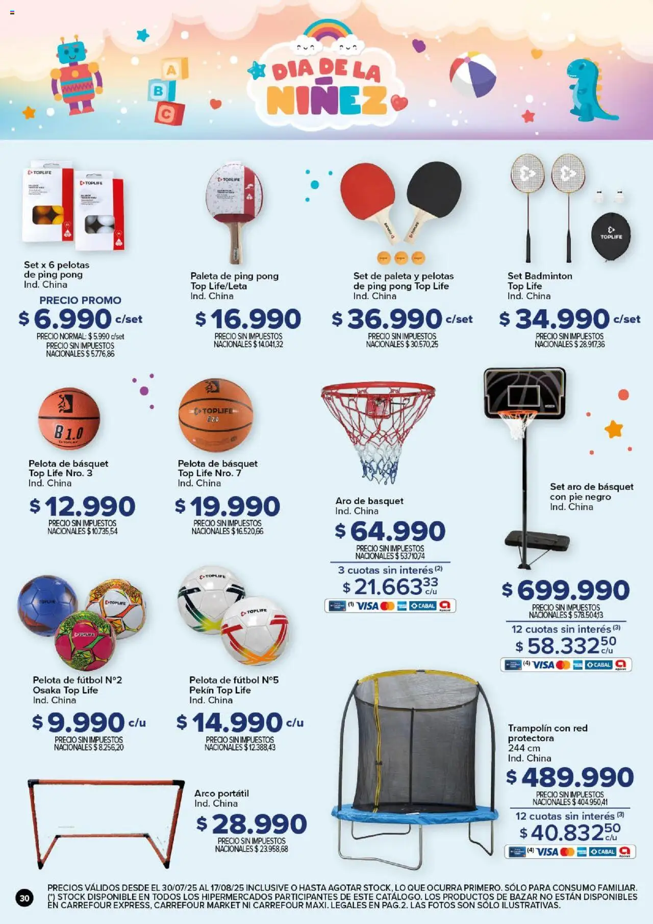 Carrefour - Día de la Niñez │ válido desde el 30.07.2025 | Página: 30 | Productos: Top, Pelota, Paleta, Trampolín