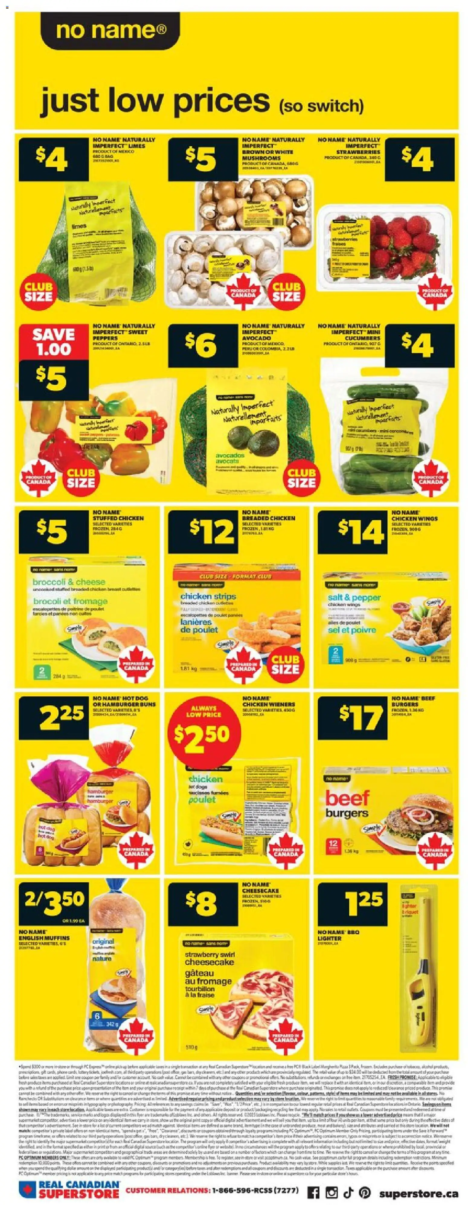 Real Canadian Superstore flyer valid from 23.10.2025 | Page: 7 | Products: Strawberries, Cucumbers, Chicken wings, PC