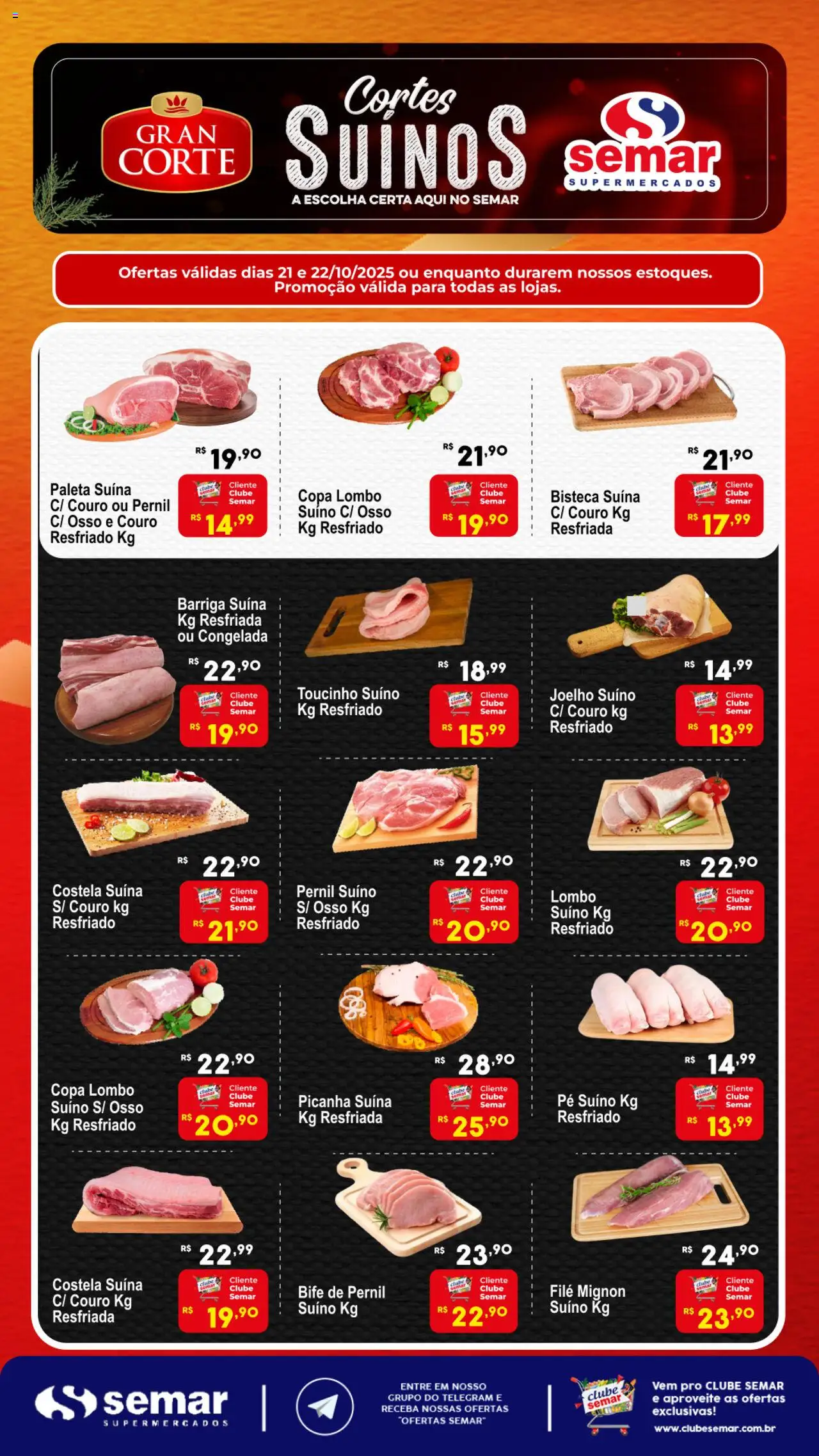 Semar Supermercado Folheto - válido de 21.10.2025 | Página: 1 | Produtos: Filé mignon, Lombo, Pernil, Copa