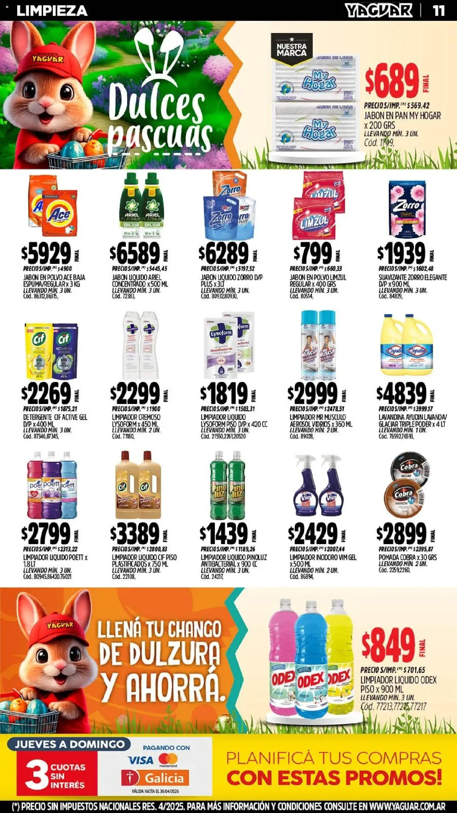 Yaguar - Oferta Semanal Mendoza │ válido desde el 30.03.2026 | Página: 11 | Productos: Desinfectante, Lavandina, Pomada, Detergente