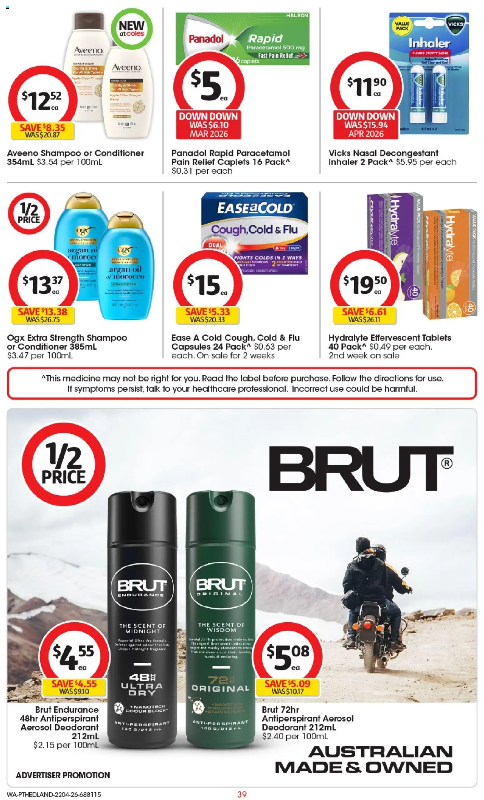 Coles catalogue - valid from 22.04.2026 | Page: 39 | Products: Conditioner, Oil, Vinegar, Pain relief