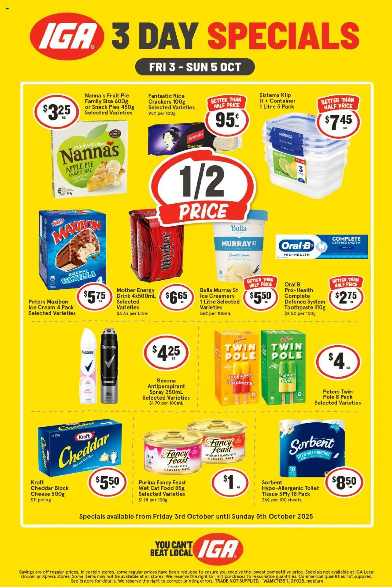 IGA catalogue - valid from 03.10.2025 | Page: 1 | Products: Crackers, Toothpaste, Ice cream, Salmon