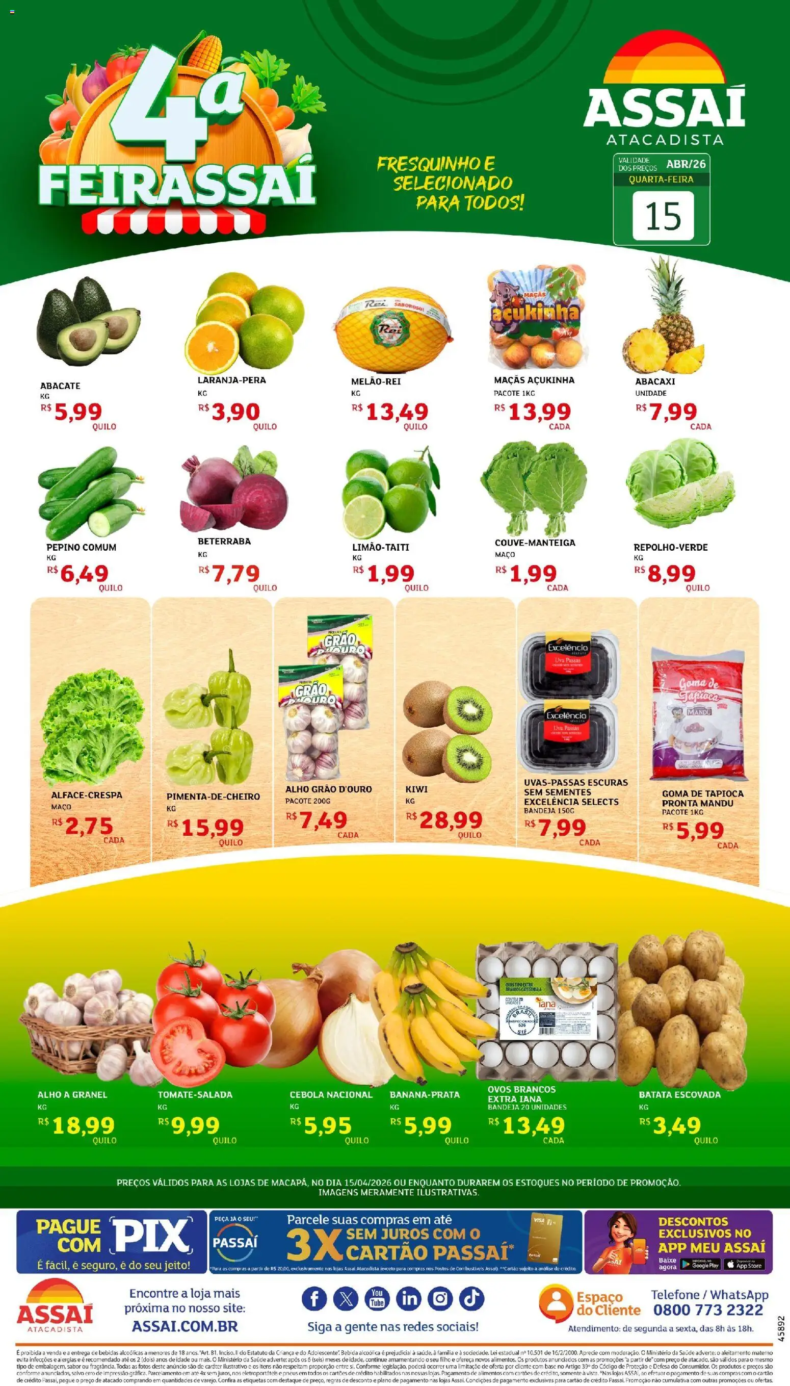 Assaí Atacadista Folheto - válido de 15.04.2026 | Página: 1 | Produtos: Alho, Beterraba, Bebida, Batata