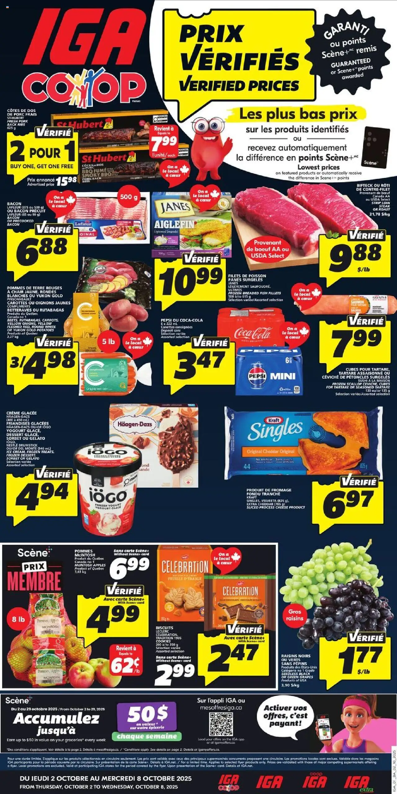 IGA flyer valid from 02.10.2025 | Page: 1 | Products: Fish, Potatoes, Chair, Cheese