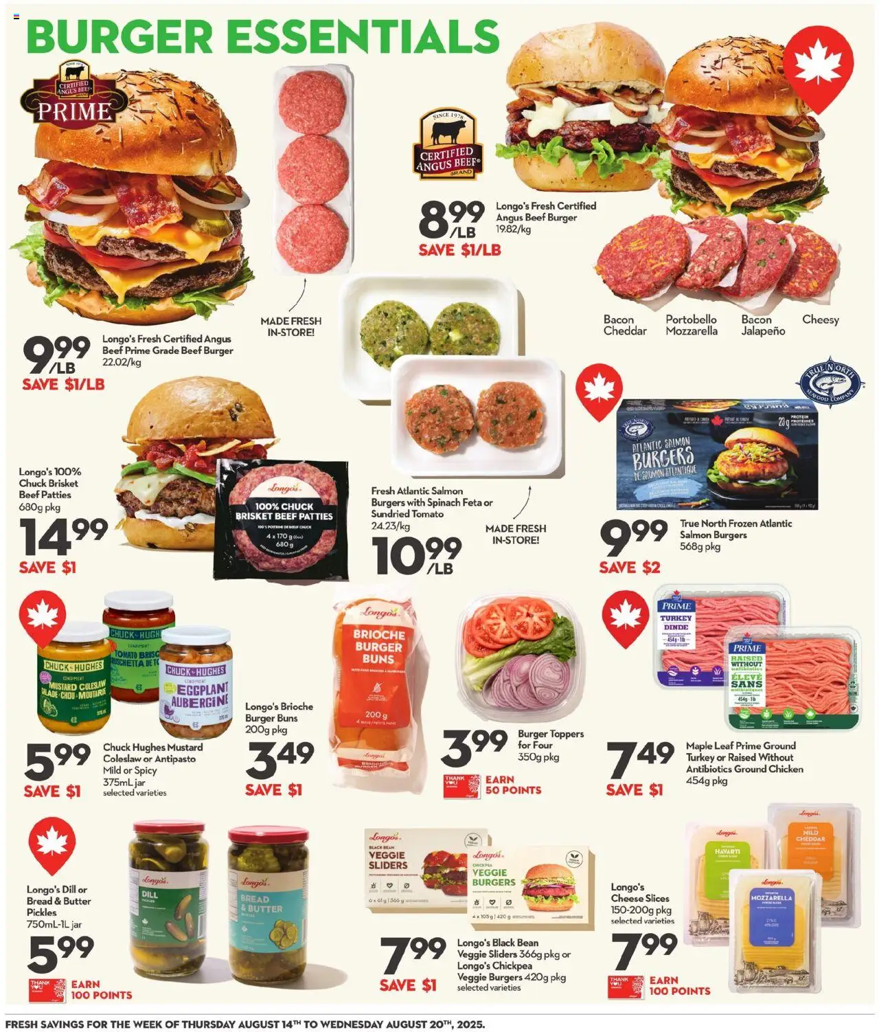 Longo's flyer valid from 14.08.2025 | Page: 11 | Products: Beef, Butter, Cheese, Bread