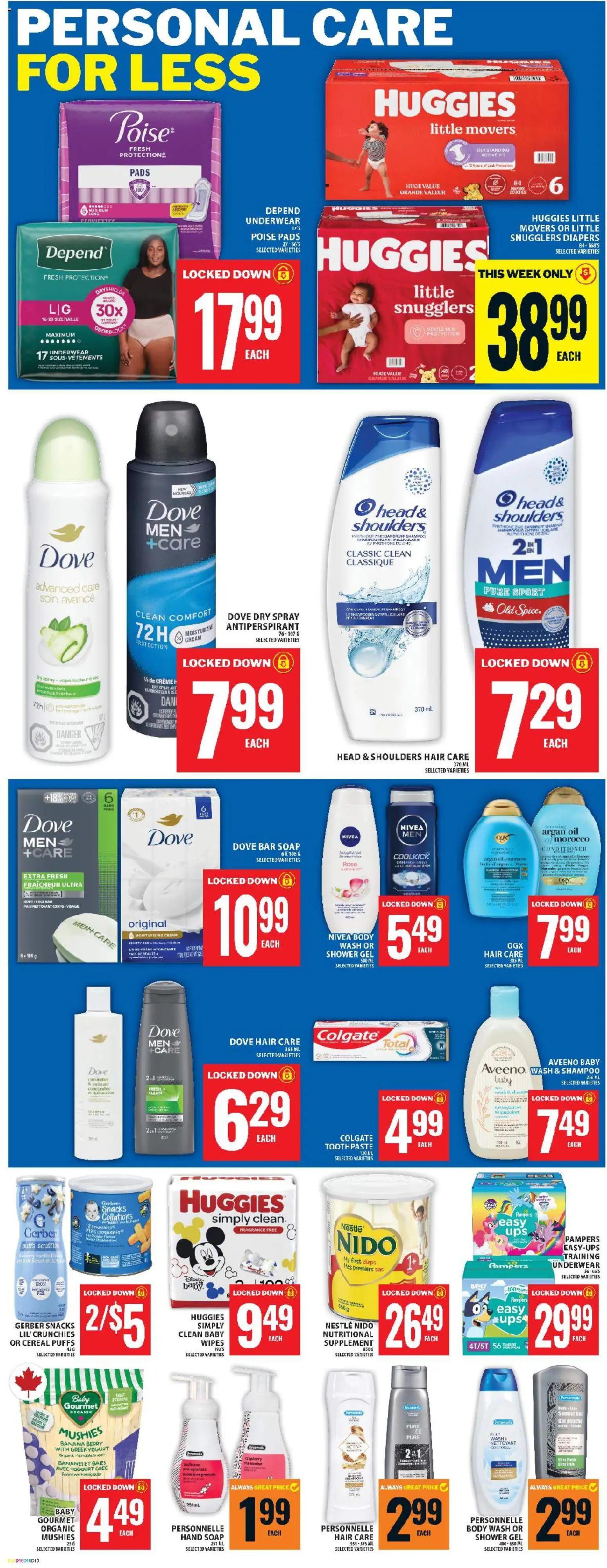 Food Basics flyer valid from 30.10.2025 | Page: 12 | Products: Cream, Antiperspirant, Shower, Oil