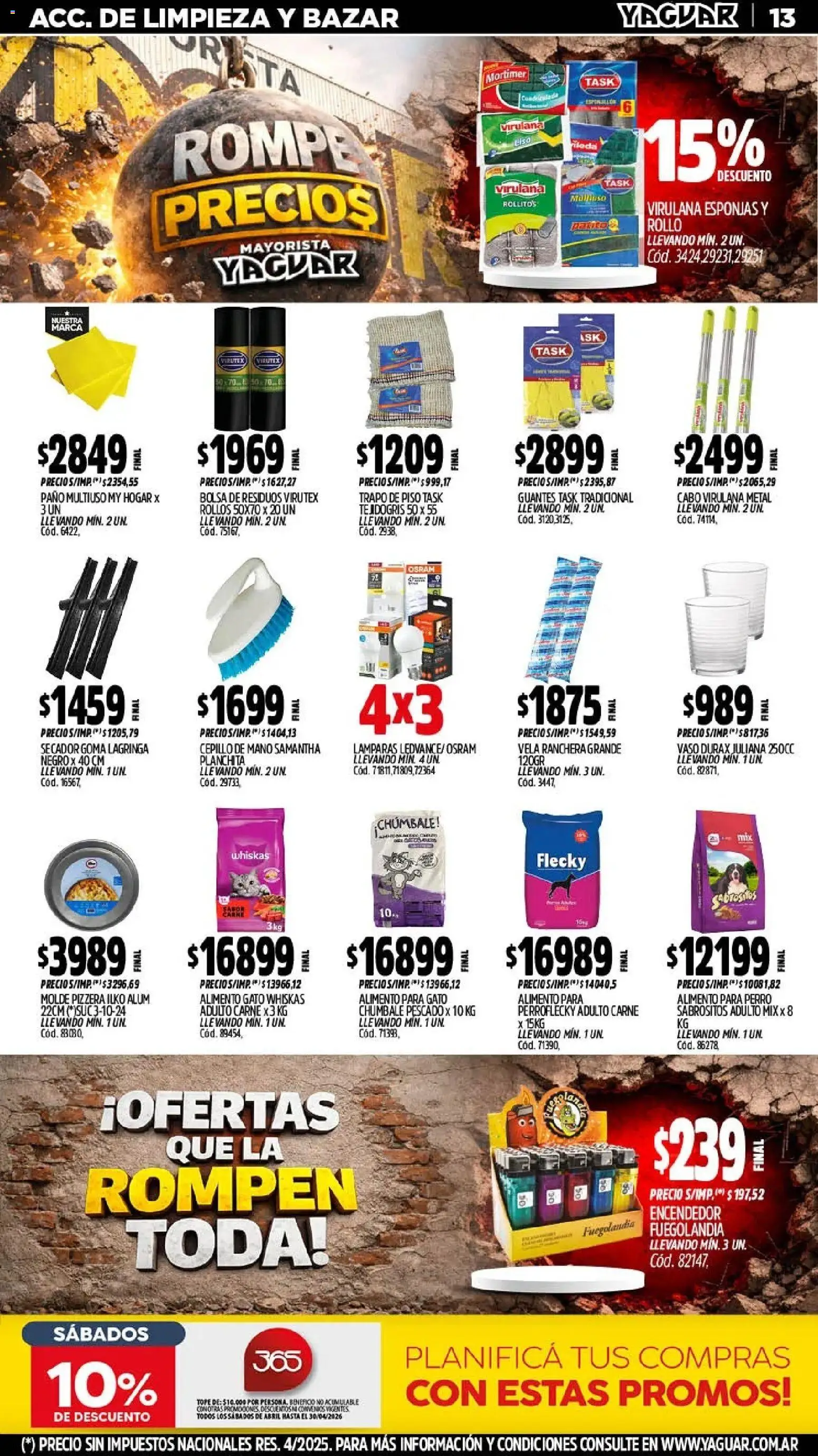 Yaguar - Oferta Semanal Mar del Plata │ válido desde el 06.04.2026 | Página: 13 | Productos: Trapo de piso, Vela, Pizzera, Guantes