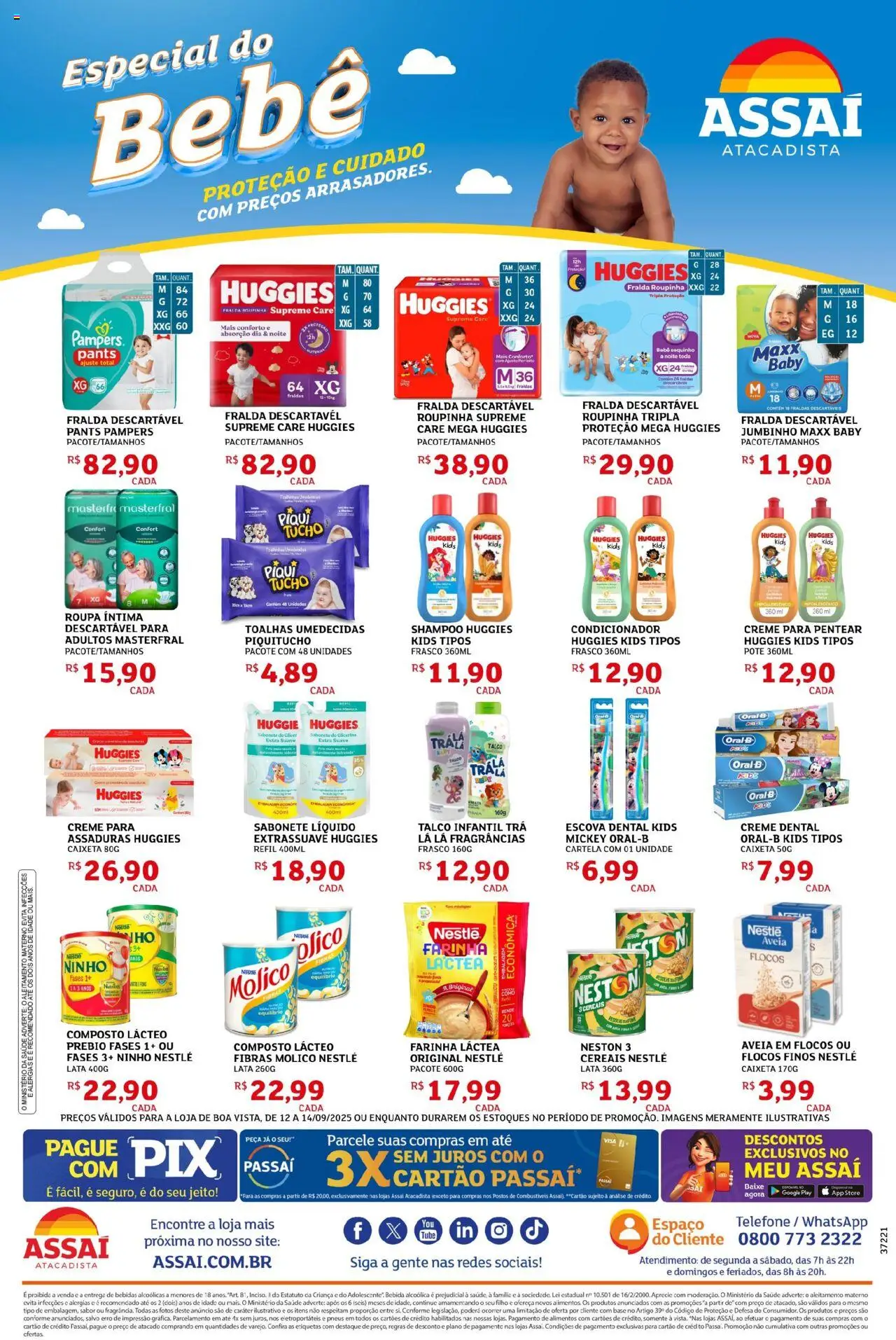 Assaí Atacadista Folheto - válido de 12.09.2025 | Página: 3 | Produtos: Escova, Sabonete, Flocos, Bebida
