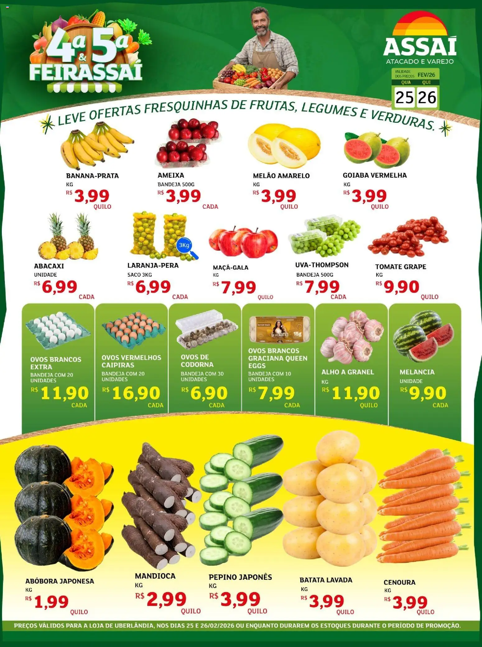 Assaí Atacadista Folheto - válido de 25.02.2026 | Página: 1 | Produtos: Mandioca, Bandeja, Batata, Ameixa