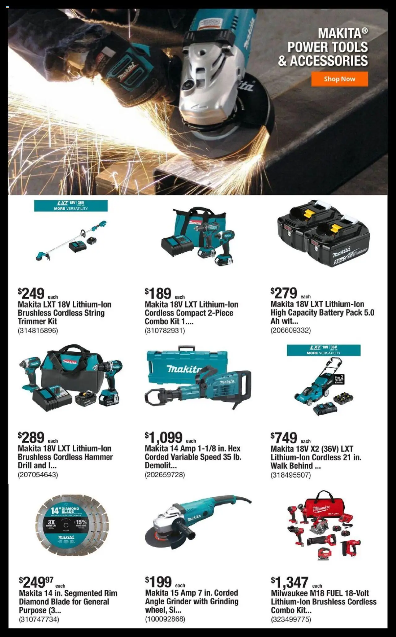 Home Depot Shop Pro Ad - valid from 22.09.2025 | Page: 4 | Products: Trimmer, Battery, Angle Grinder, Hammer
