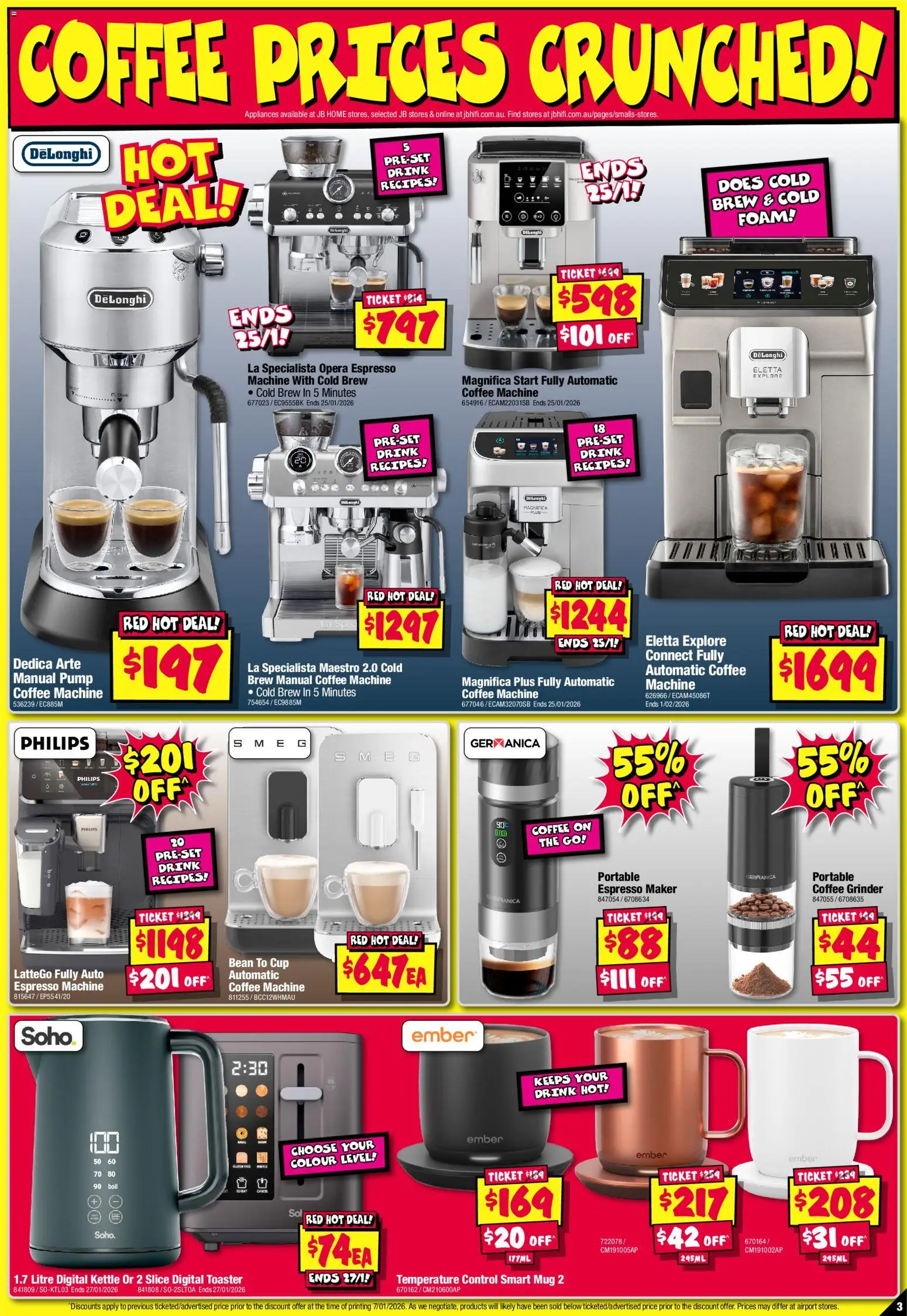 JB Hi-Fi catalogue - valid from 15.01.2026 | Page: 3 | Products: Portable, Grinder, Espresso machine, Toaster
