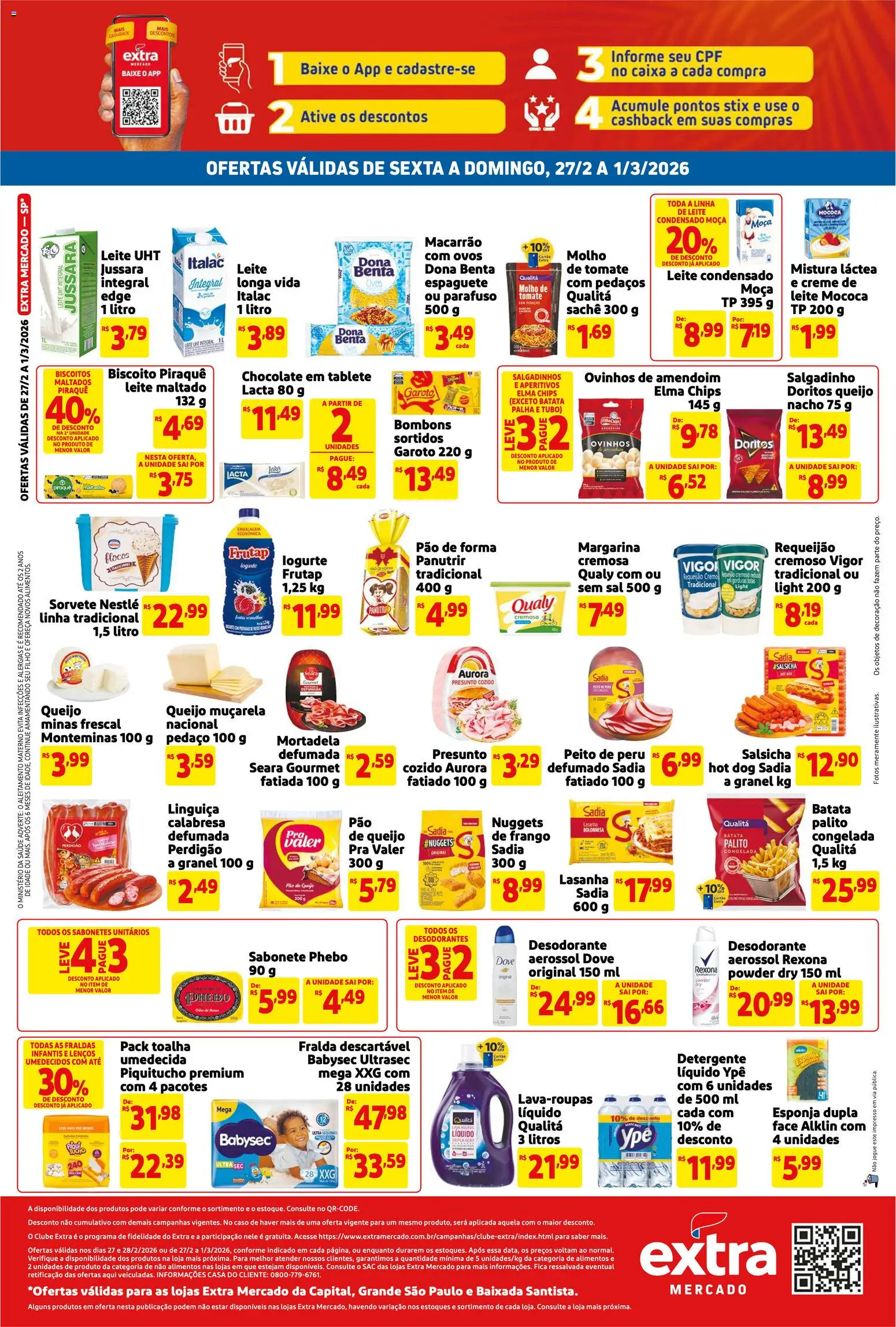 Extra Folheto - válido de 27.02.2026 | Página: 2 | Produtos: Leite, Ovos, Mortadela, Pão de forma