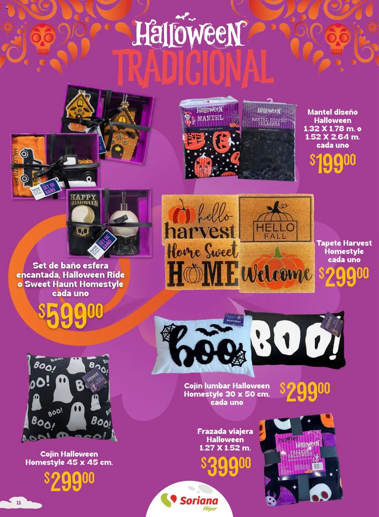 Nuevas ofertas de Soriana válidas en toda la República Mexicana desde el 25.09.2025. ¡Encuentra las mejores ofertas en Soriana - Halloween y Día de Muertos Híper Nacional! | Página: 11 | Productos: Mantel, Baño, Tapete