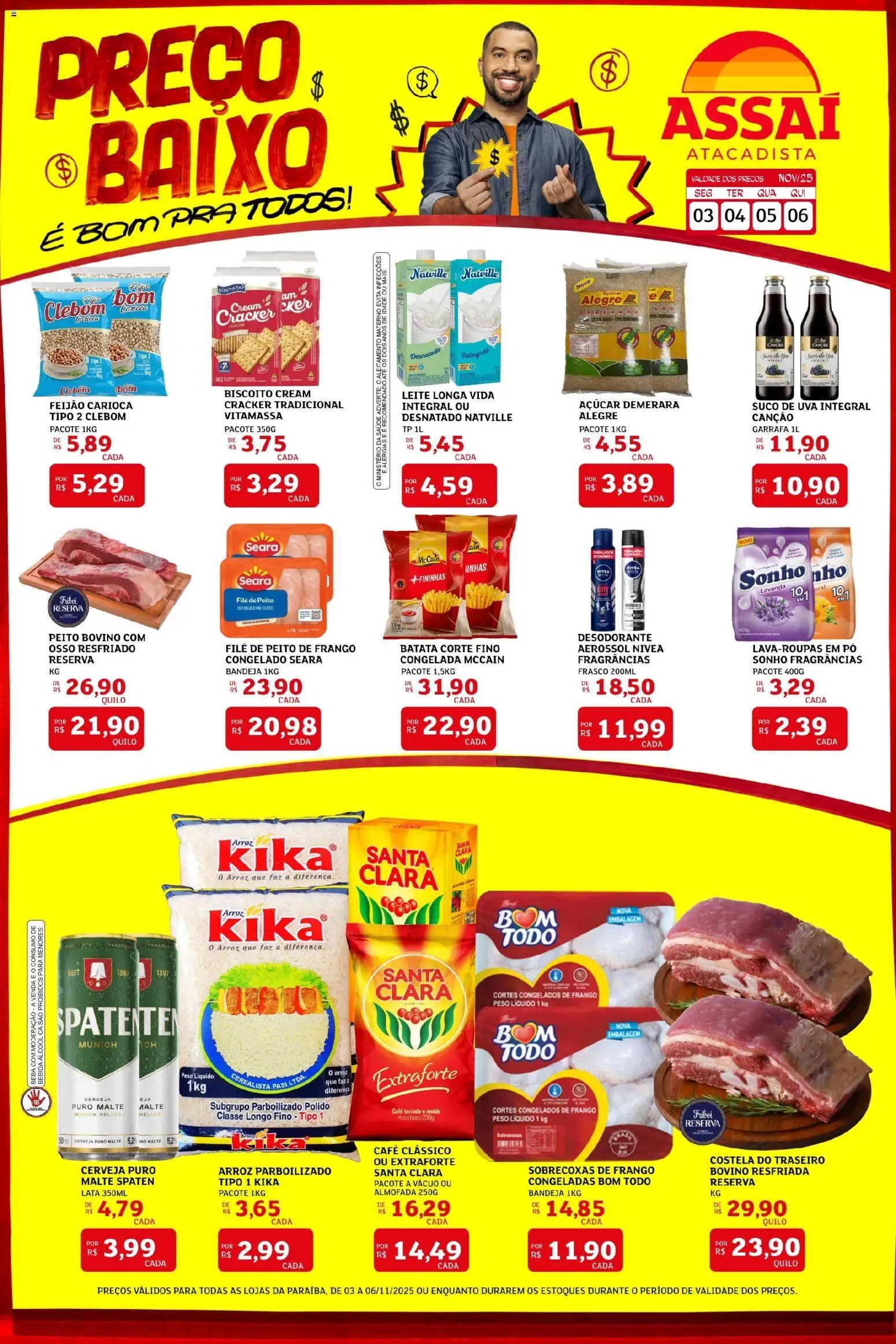Assaí Atacadista Folheto - válido de 03.11.2025 | Página: 1 | Produtos: Feijão, Leite, Café, Bebida