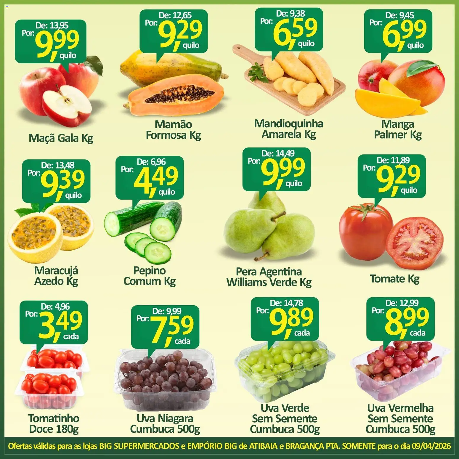 Big Supermercados Folheto - válido de 09.04.2026 | Página: 3 | Produtos: Maracujá, Pera, Mandioquinha, Mamão