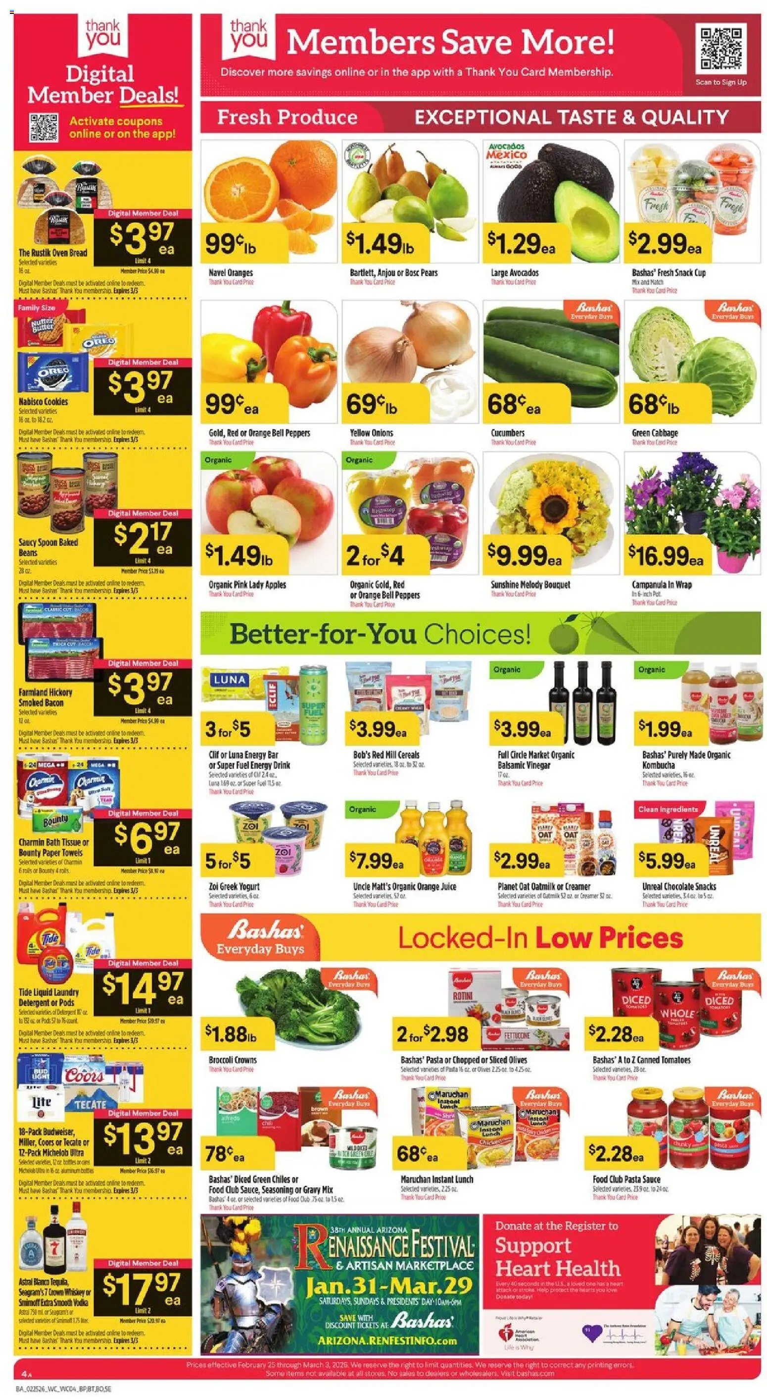 Basha's Weekly Ad - valid from 25.02.2026 | Page: 4 | Products: Apples, Oranges, Tomatoes, Cereals