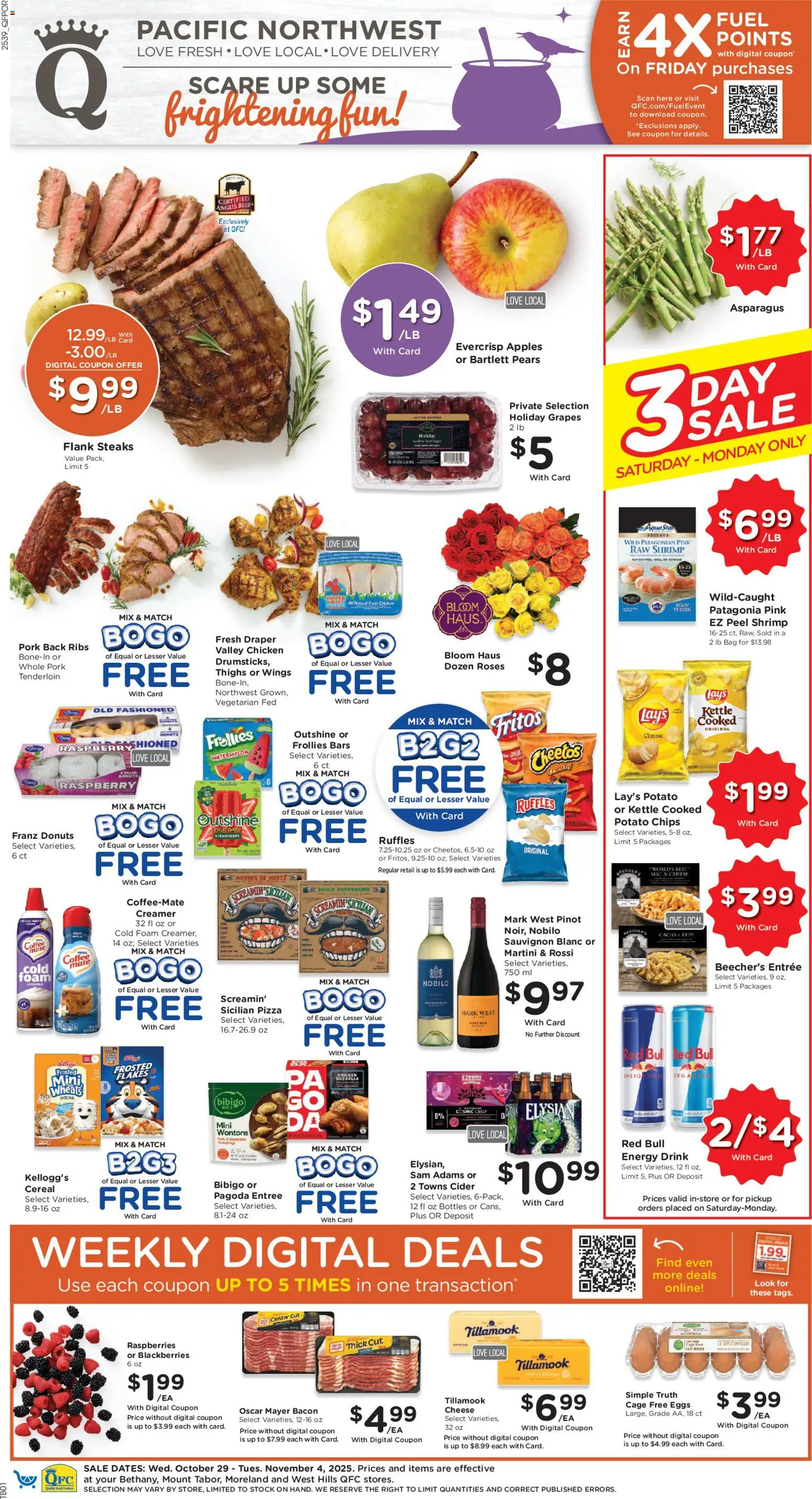 QFC Weekly Ad - OR - valid from 29.10.2025 | Page: 1 | Products: Asparagus, Eggs, Raspberry, Kettle