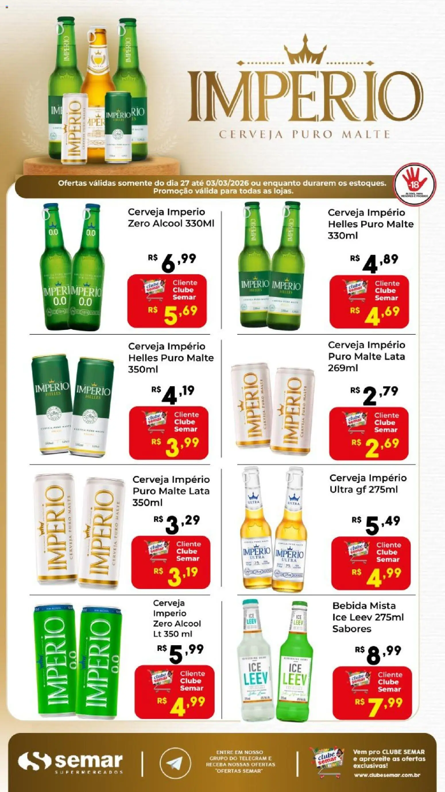 Semar Supermercado Folheto - válido de 27.02.2026 | Página: 1 | Produtos: Ice Leev, Cerveja, Bebida
