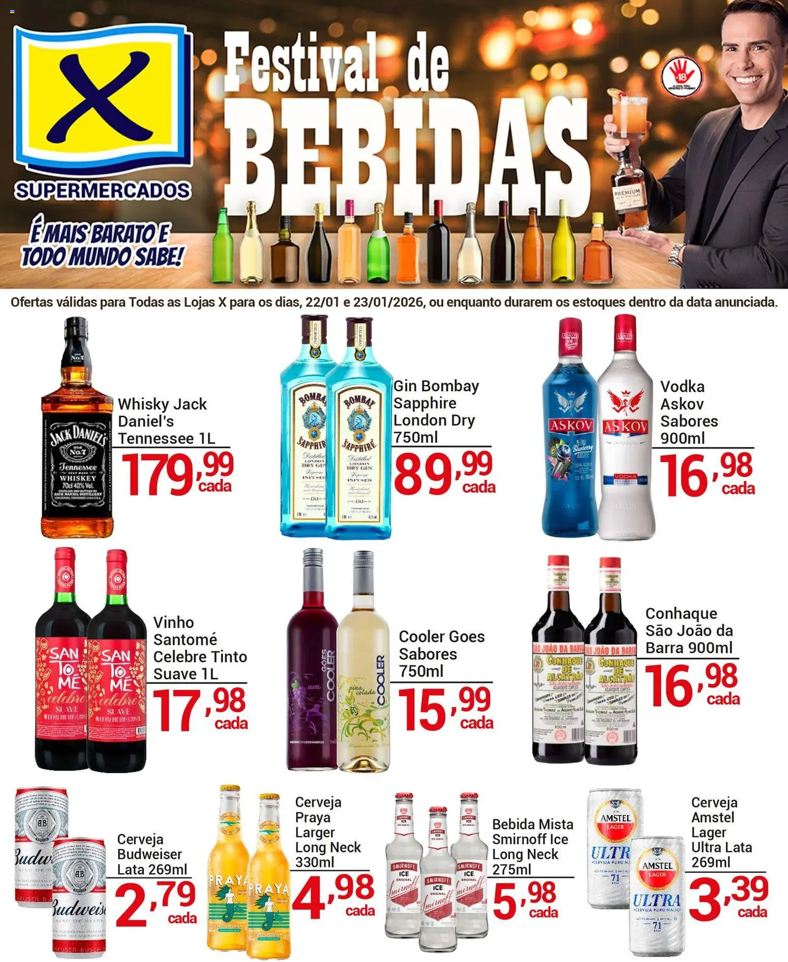 X Supermercados Folheto - válido de 22.01.2026 | Página: 1 | Produtos: Whisky, Vinho, Gin, Vodka