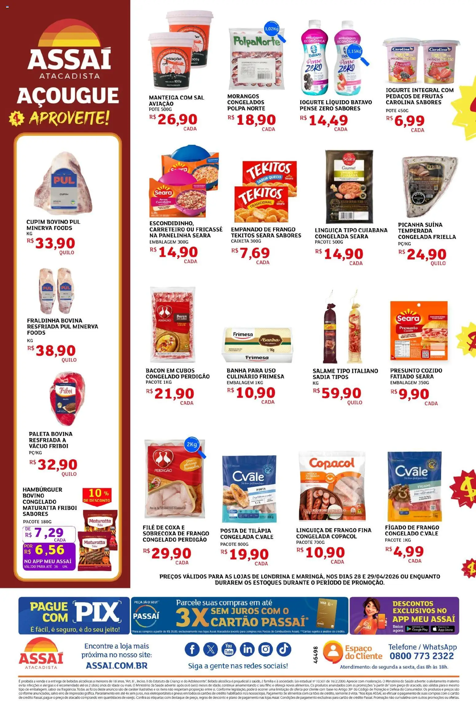 Assaí Atacadista Folheto - válido de 28.04.2026 | Página: 2 | Produtos: Linguiça, Manteiga, Hambúrguer, Frango
