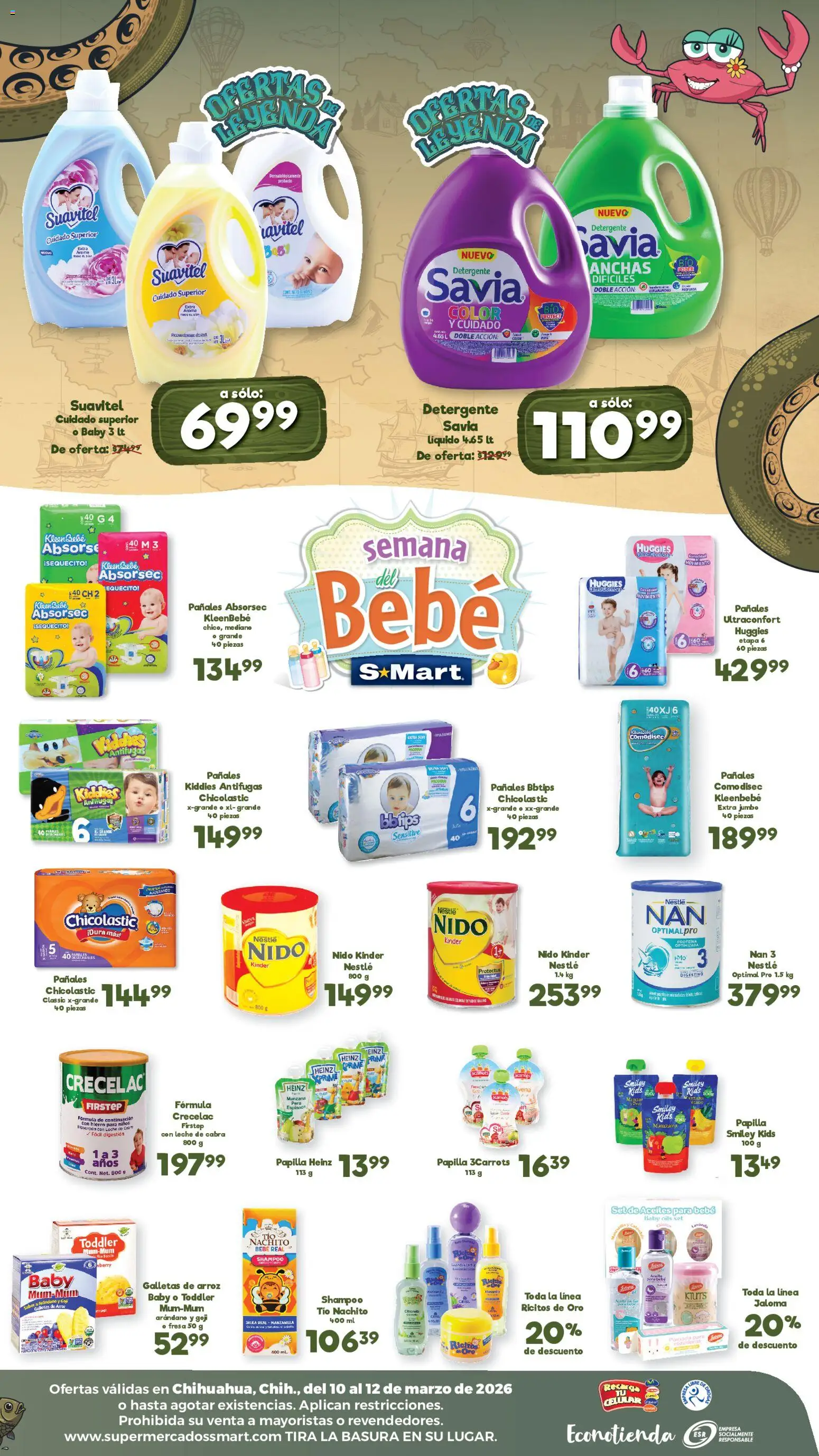 Nuevas ofertas de S-Mart válidas en toda la República Mexicana desde el 10.03.2026. ¡Encuentra las mejores ofertas en S-Mart folleto Ofertas de feria Chihuahua! | Página: 2 | Productos: Detergente, Manzana, Leche, Pañales