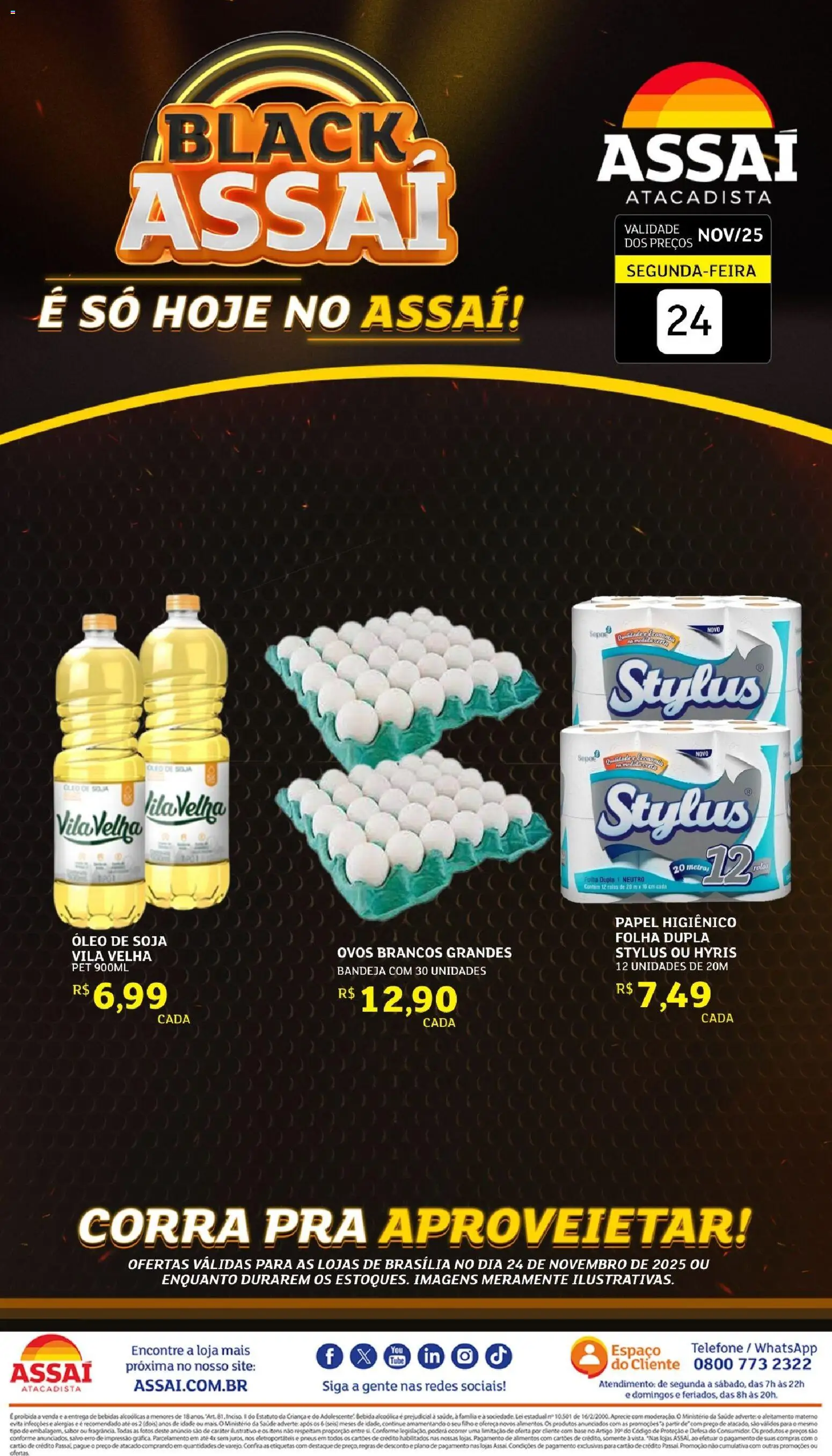 Assaí Atacadista Folheto - válido de 24.11.2025 | Página: 1 | Produtos: Ovos, Bandeja, Telefone, Soja