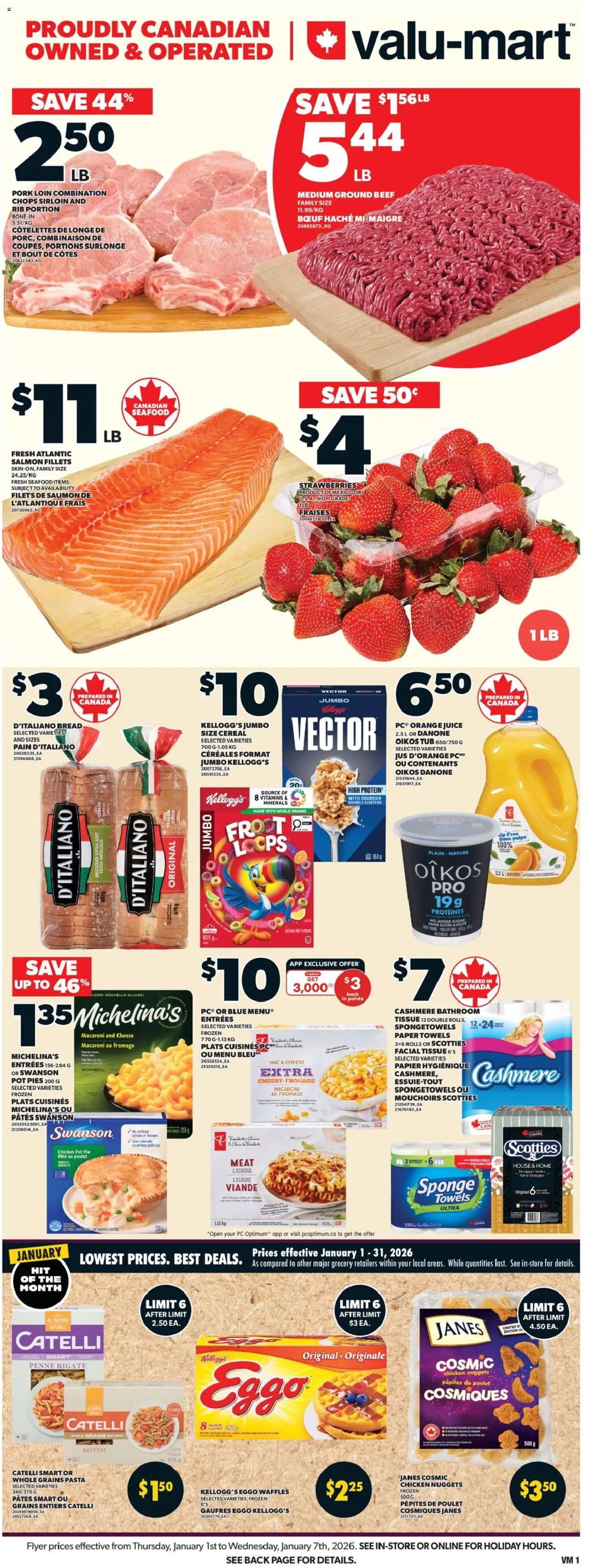 Valu Mart flyer valid from 01.01.2026 | Page: 3 | Products: Pasta, PC, Cheese, Juice