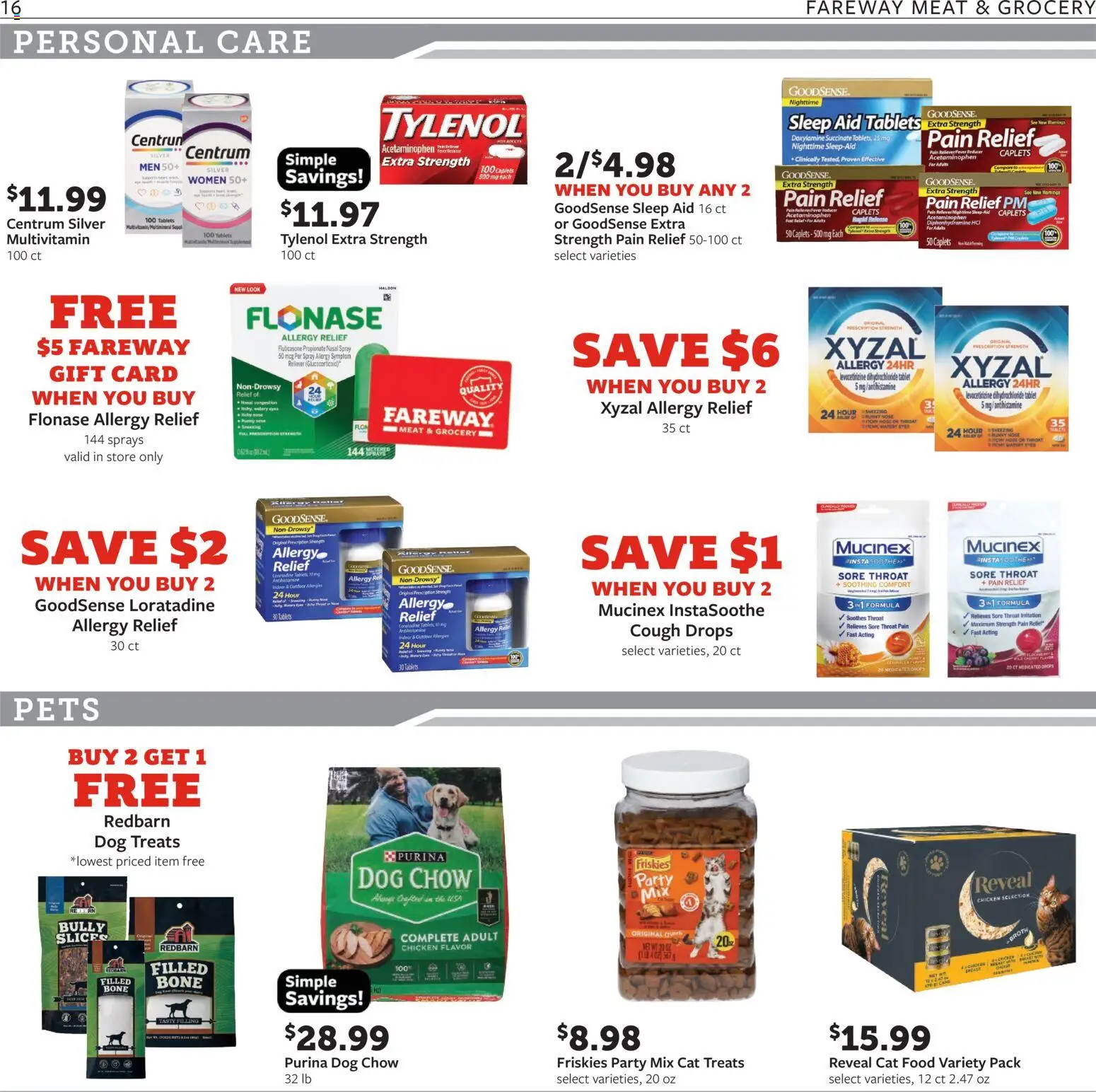 Fareway Weekly Ad - valid from 20.04.2026 | Page: 16 | Products: Multivitamin, Dog Treats, Cat Food, Tablet