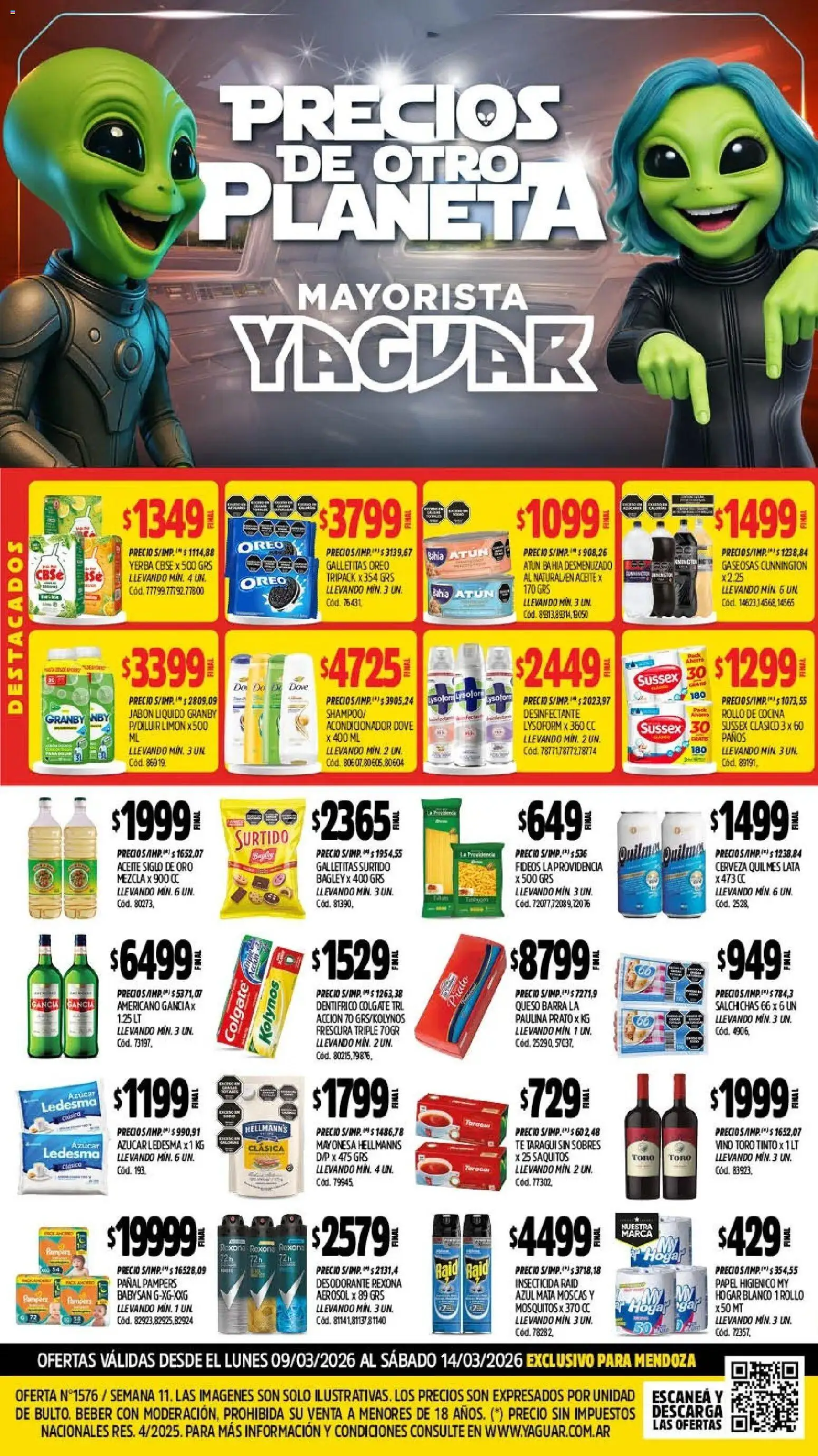Yaguar - Oferta Semanal Mendoza │ válido desde el 09.03.2026 | Página: 1 | Productos: Azucar, Yerba, Cerveza, Fideos