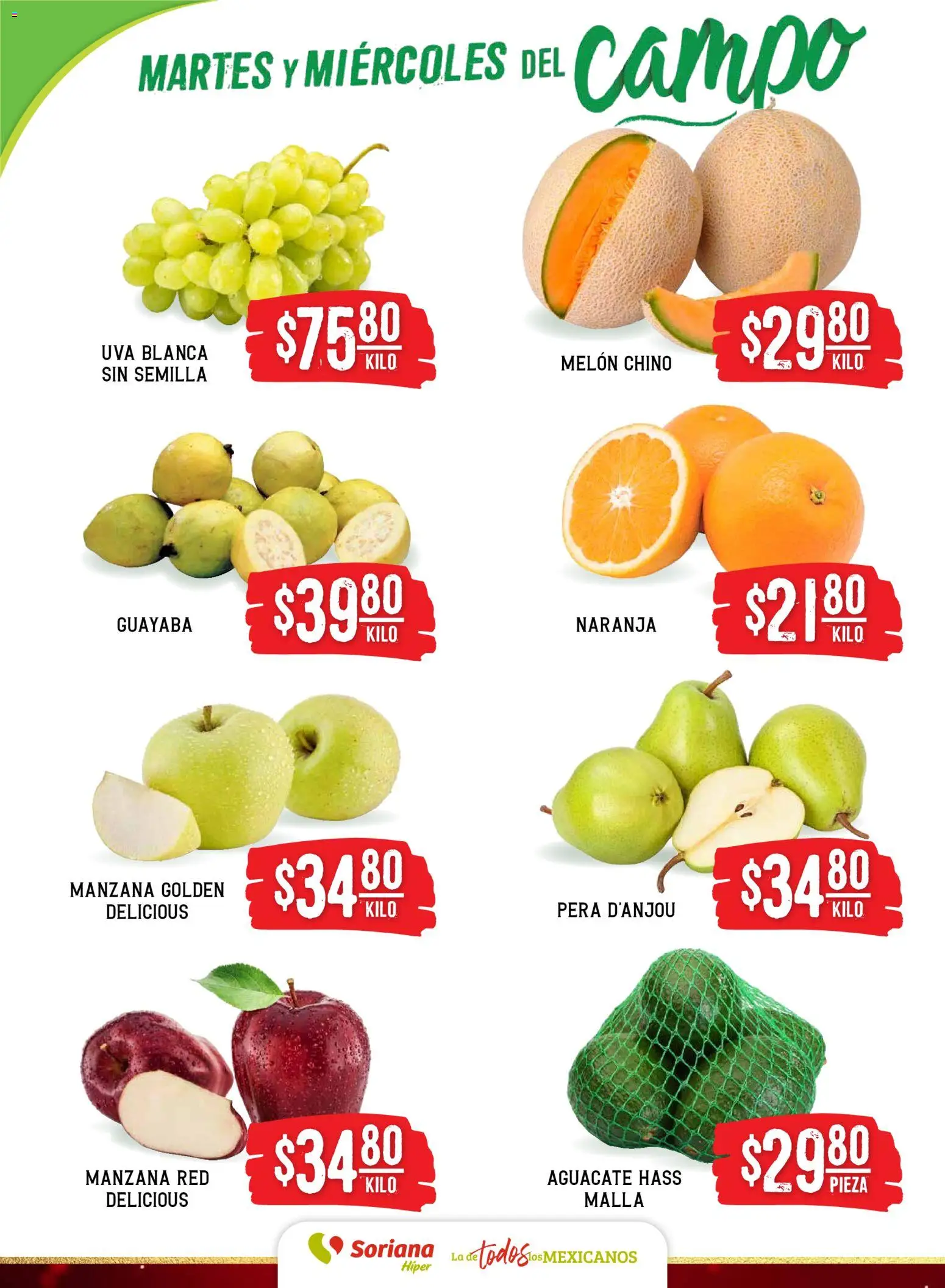 Nuevas ofertas de Soriana válidas en toda la República Mexicana desde el 10.12.2025. ¡Encuentra las mejores ofertas en Soriana - Martes y Miércoles del Campo Híper: BCS, Son y Sin! | Página: 2 | Productos: Pera, Melón, Manzana, Uva