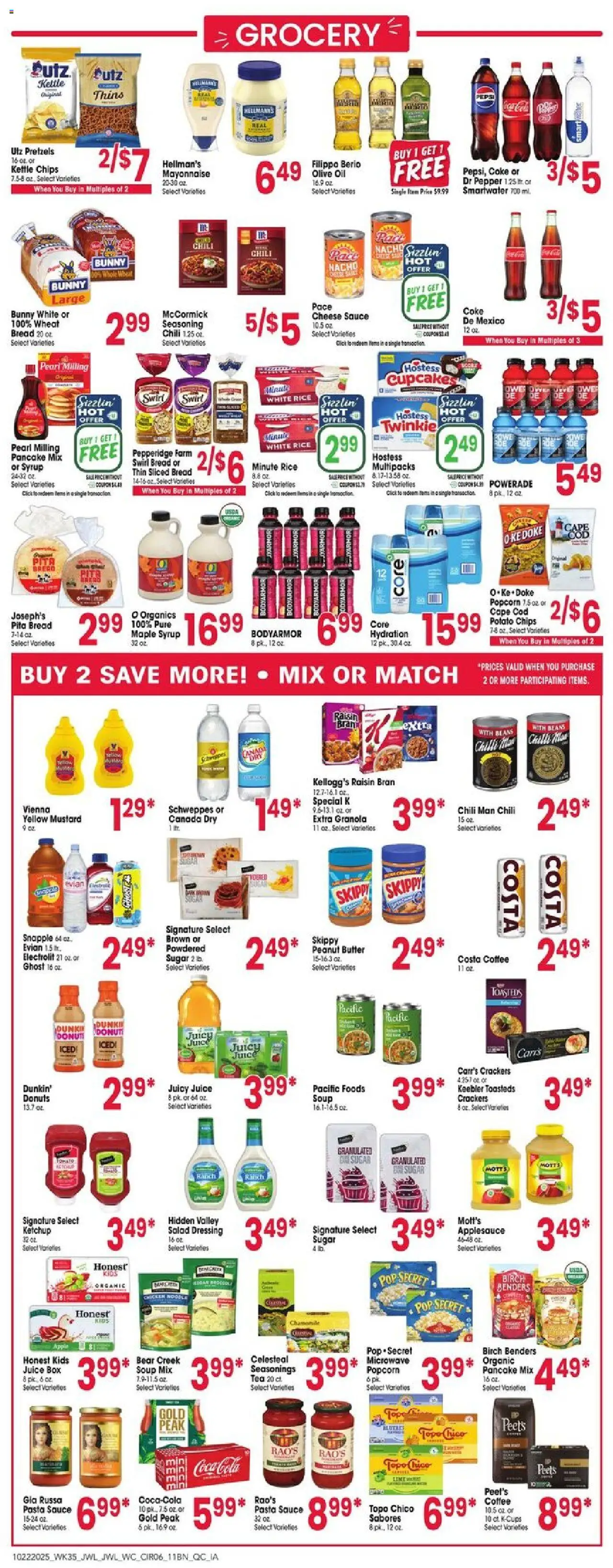 Jewel Osco Weekly Ad - IA - valid from 22.10.2025 | Page: 6 | Products: Coffee, Pasta, Mayonnaise, Kettle