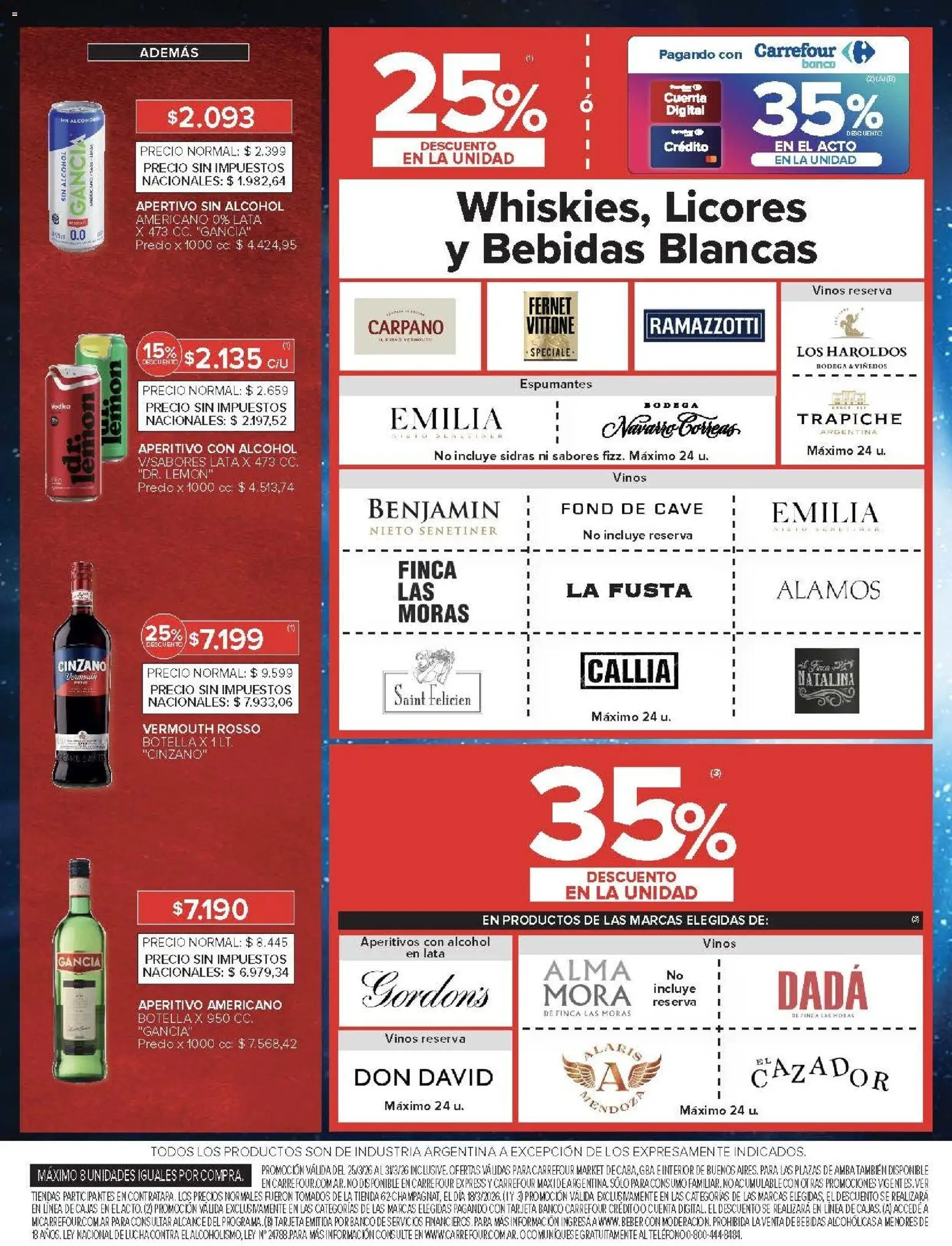 Carrefour ofertas │ válido desde el 25.03.2026 | Página: 49 | Productos: Vodka, Teléfono, Botella, Banco