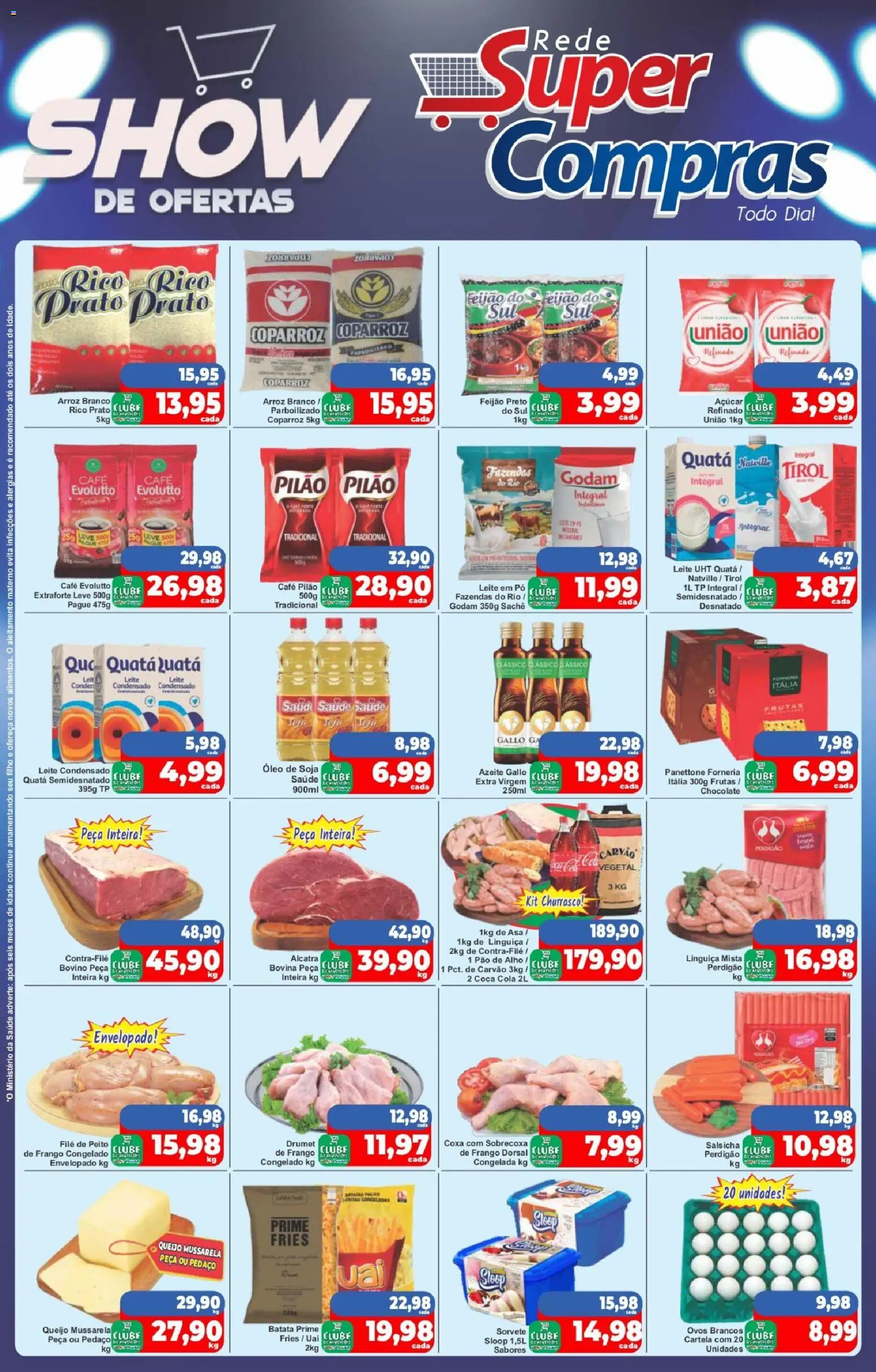 Rede Super Compras Folheto - válido de 09.01.2026 | Página: 1 | Produtos: Linguiça, Café pilão, Açúcar, Mussarela