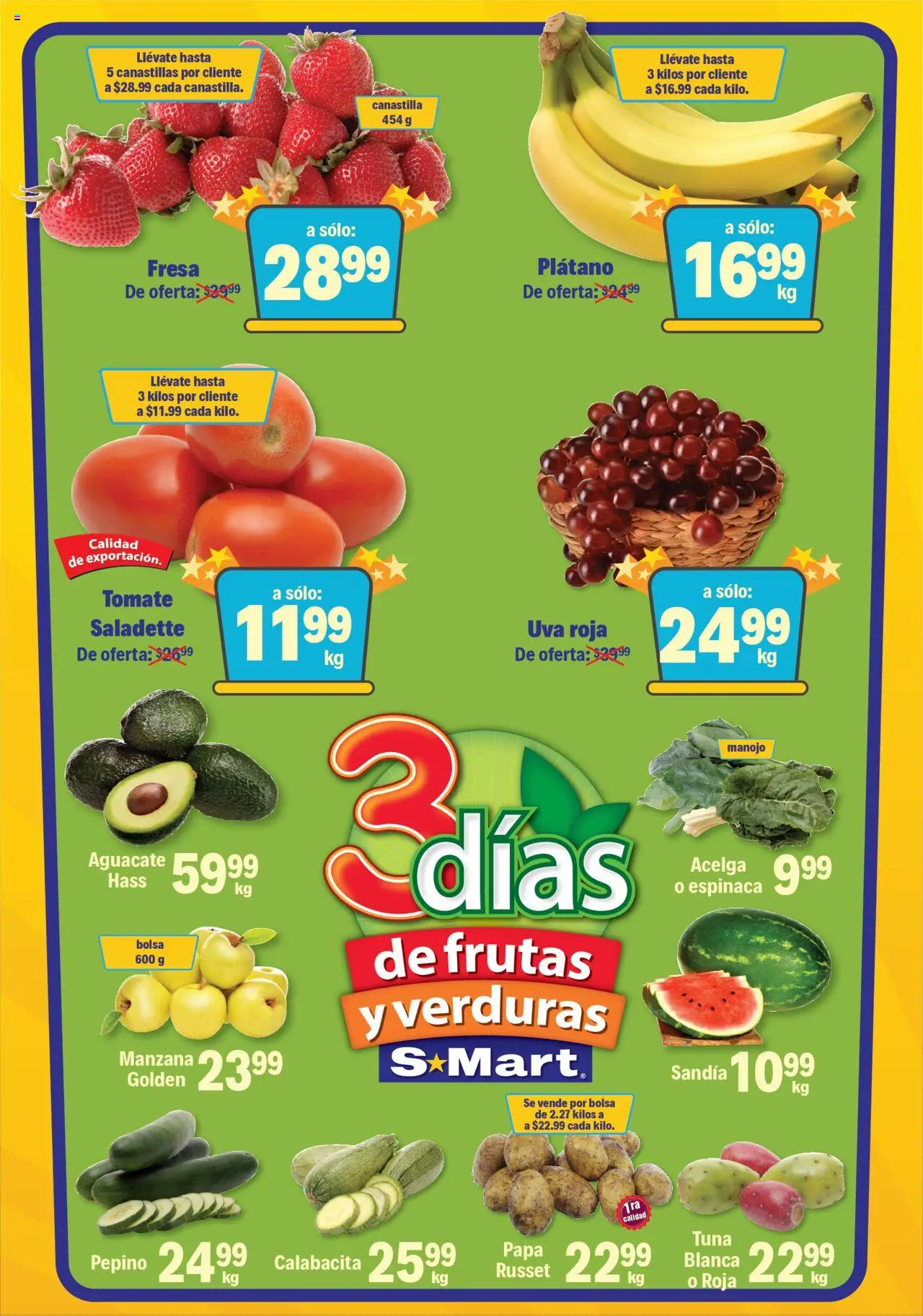 Nuevas ofertas de S-Mart válidas en toda la República Mexicana desde el 23.09.2025. ¡Encuentra las mejores ofertas en S-Mart - Folleto - Monterrey! | Página: 1 | Productos: Fresa, Acelga, Papa, Uva
